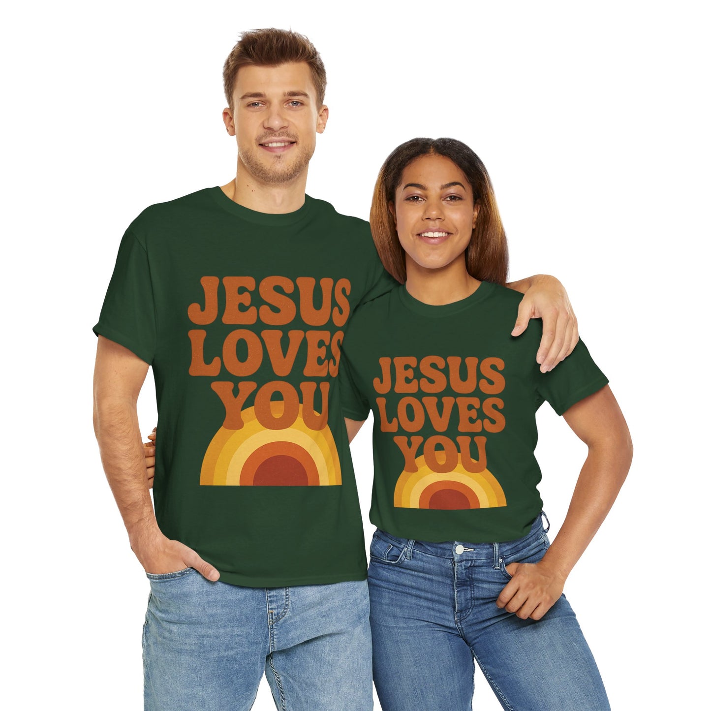 Jesus Loves You Rainbow Unisex Heavy Cotton Tee, Christian T-Shirt, Gift for Believers, Faith Apparel, Casual Wear, Spiritual Top