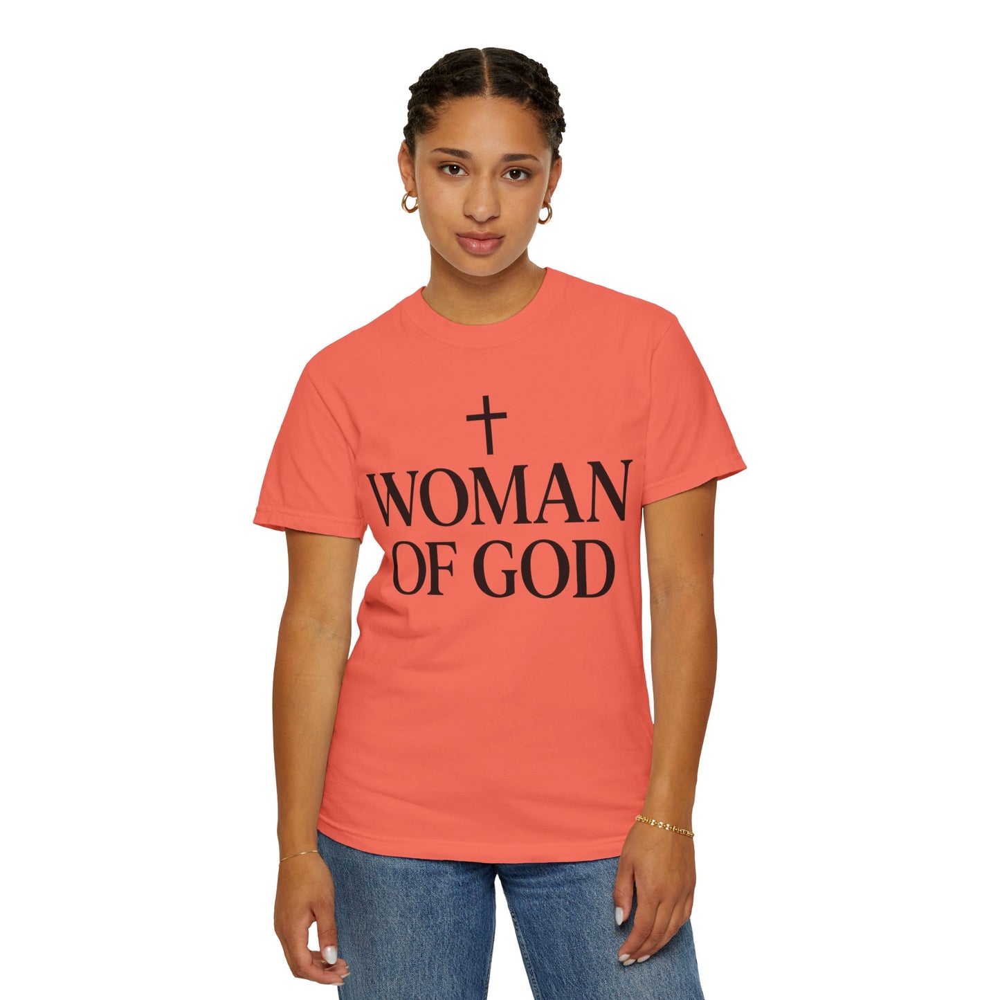 Garment-Dyed T-Shirt with 'Woman of God' Design, Christian Apparel, Casual Wear, Inspirational Gift, Faith-Based Clothing, Summer Style