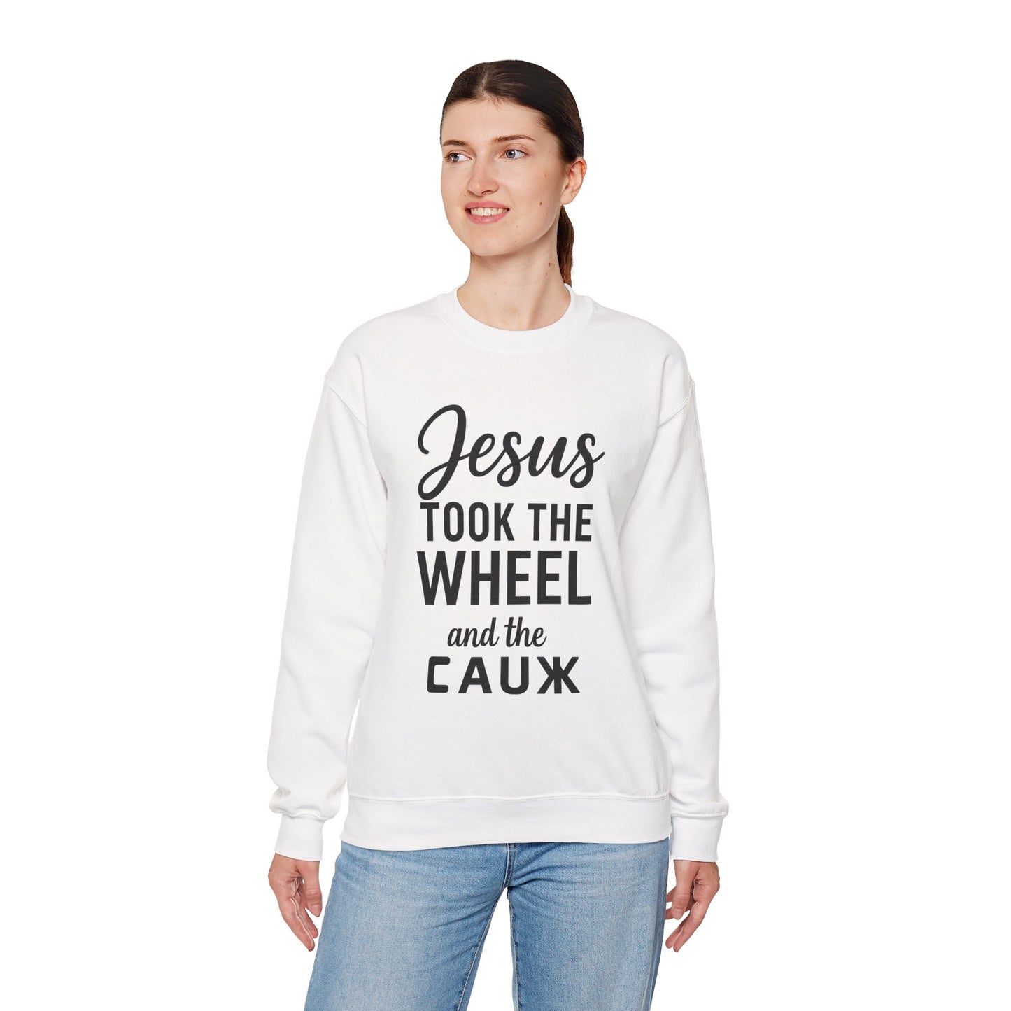 Jesus Took the Wheel and the Aux Unisex Christian Sweatshirt | Faith-Inspired Humor