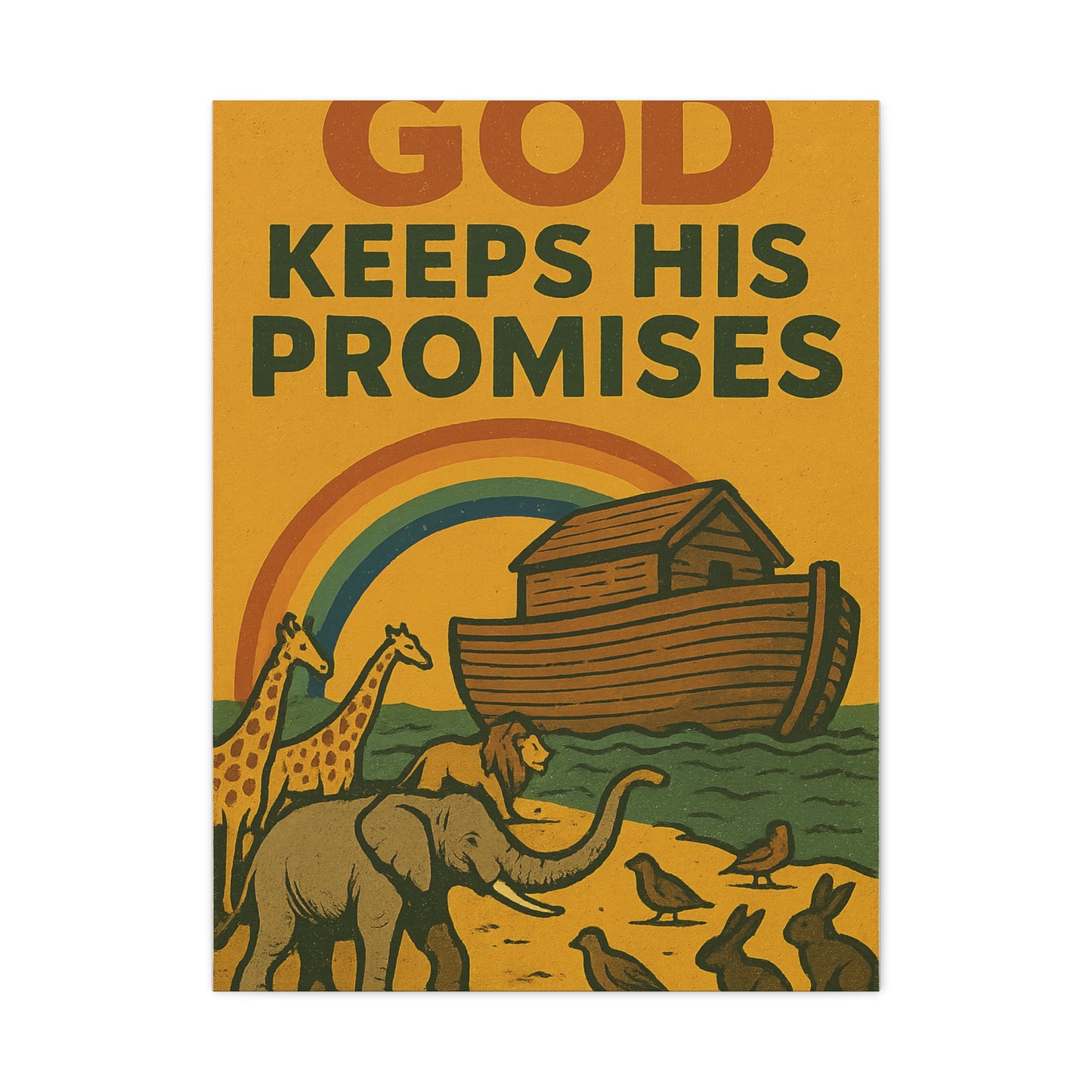 Noah’s Ark Wall Art | God Keeps His Promises Christian Poster – Rainbow Faith Illustration.