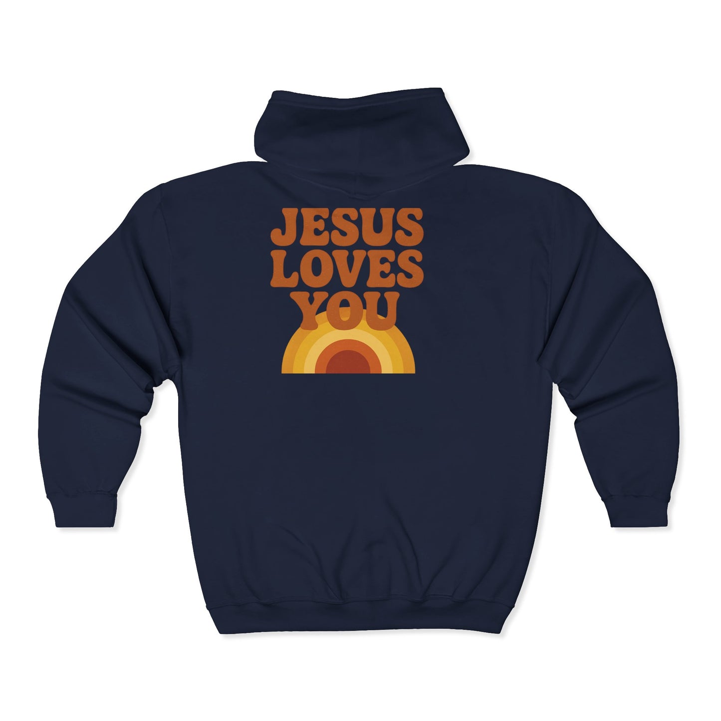 Retro “Jesus Loves You” Zip-Up Hoodie – Cozy Christian Sweatshirt for Everyday Comfort (Unisex)