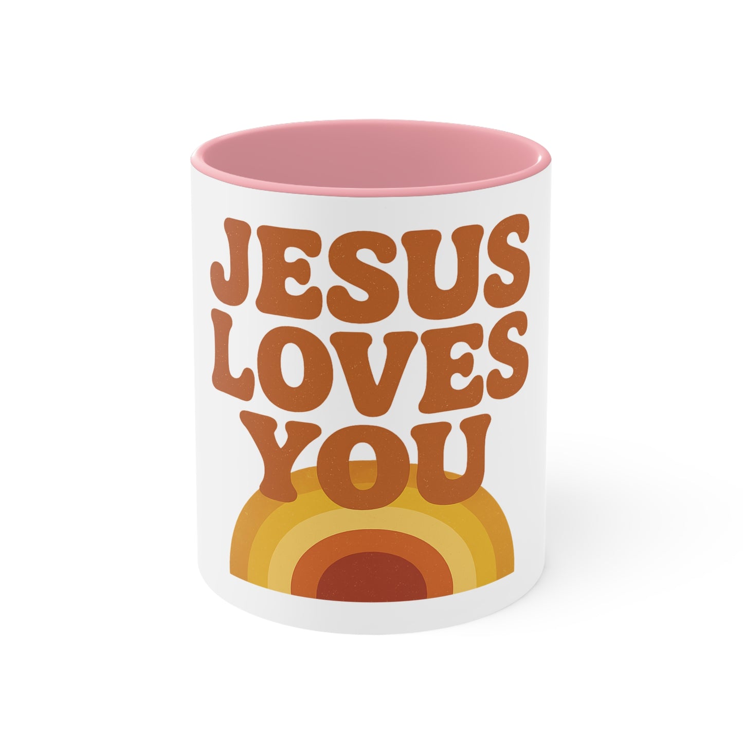 Retro Jesus Loves You Mug - Inspirational Coffee Cup, Gift for Friends, Faith-Based Decor, Christian Gifts, Pastel Pink Accent