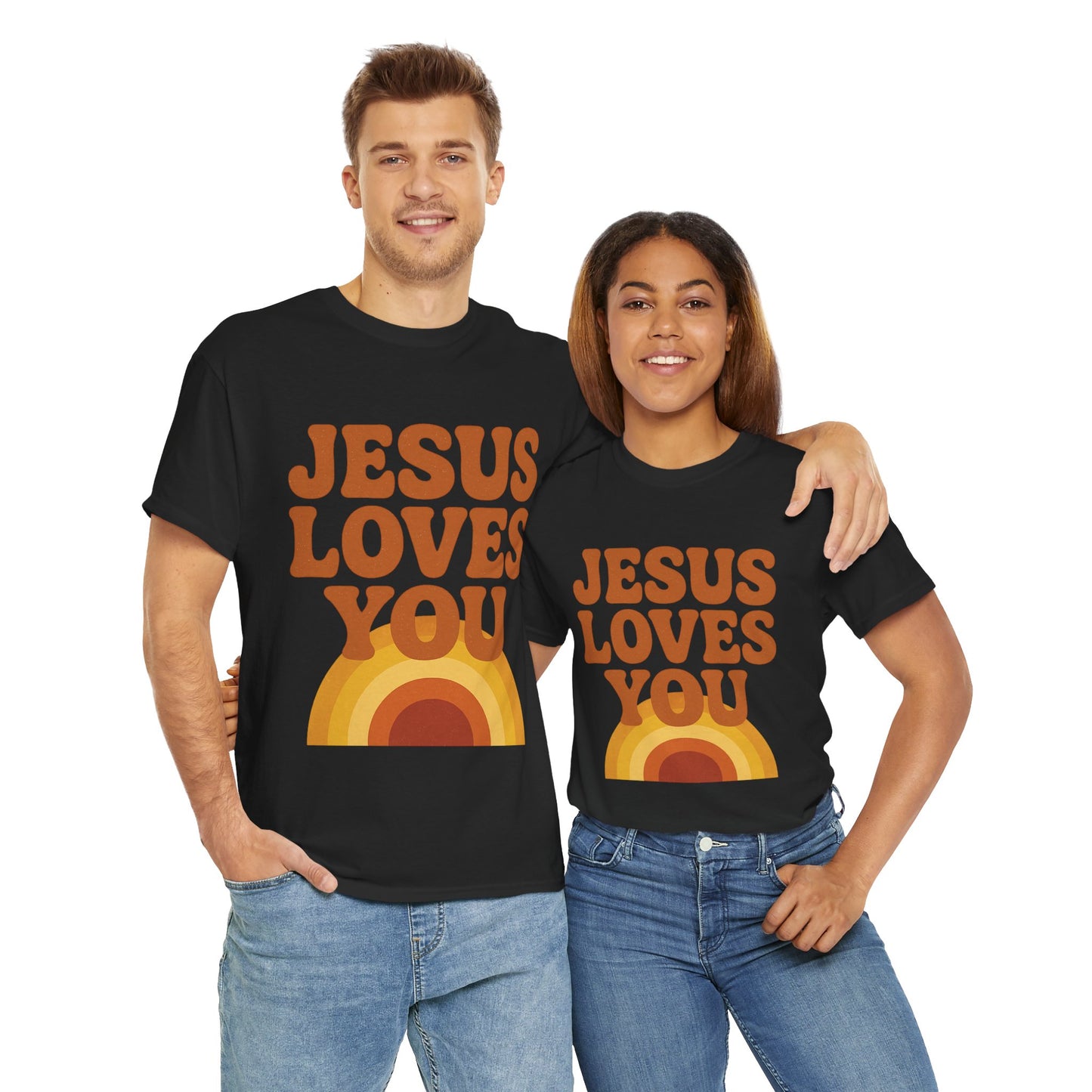 Jesus Loves You Rainbow Unisex Heavy Cotton Tee, Christian T-Shirt, Gift for Believers, Faith Apparel, Casual Wear, Spiritual Top