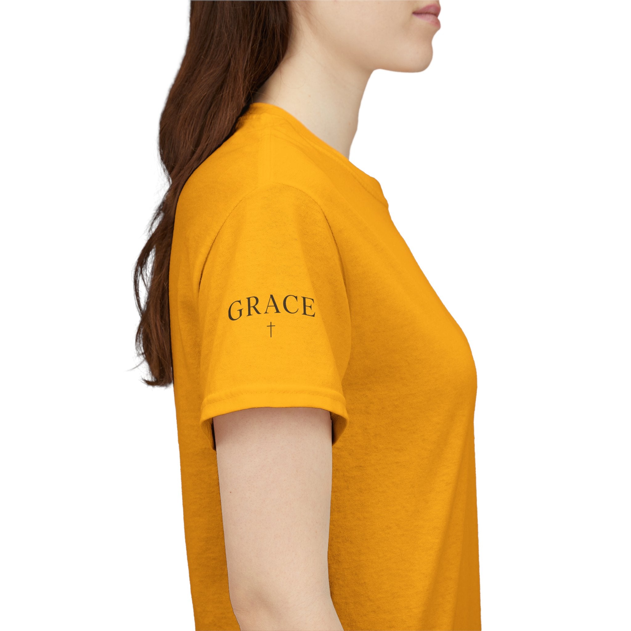 Grace Cross Sleeve Unisex Heavy Cotton T-Shirt | Christian Faith Apparel | Religious Graphic Tee