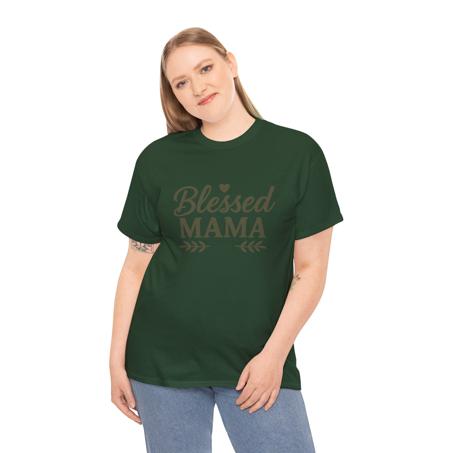 Blessed Mama Heavy Cotton Tee – Christian Faith Shirt for Moms | Soft & Stylish Everyday Wear