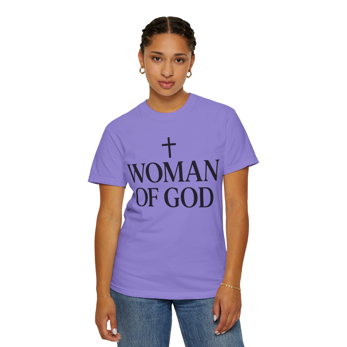 Garment-Dyed T-Shirt with 'Woman of God' Design, Christian Apparel, Casual Wear, Inspirational Gift, Faith-Based Clothing, Summer Style