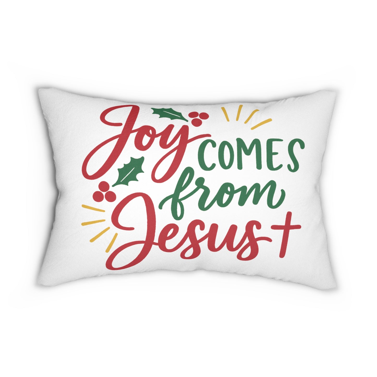 Joy Comes from Jesus – Christian Christmas Lumbar Pillow for Faith-Inspired Holiday Decor