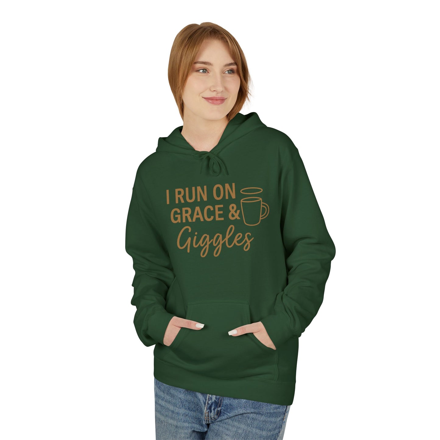 I Run on Grace and Giggles Hoodie – Funny Christian Sweatshirt for Joyful Believers.
