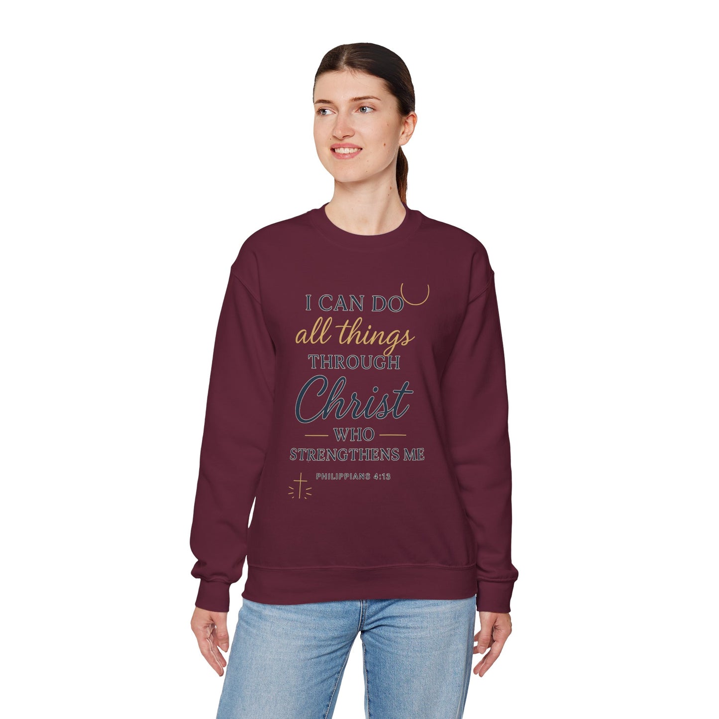 Inspirational Christian Sweatshirt | I Can Do All Things Through Christ | Unisex Crewneck | Faith-Based Gift