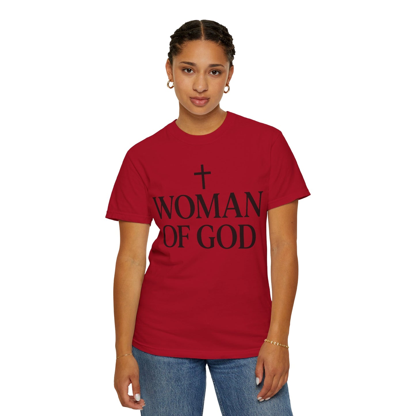 Garment-Dyed T-Shirt with 'Woman of God' Design, Christian Apparel, Casual Wear, Inspirational Gift, Faith-Based Clothing, Summer Style