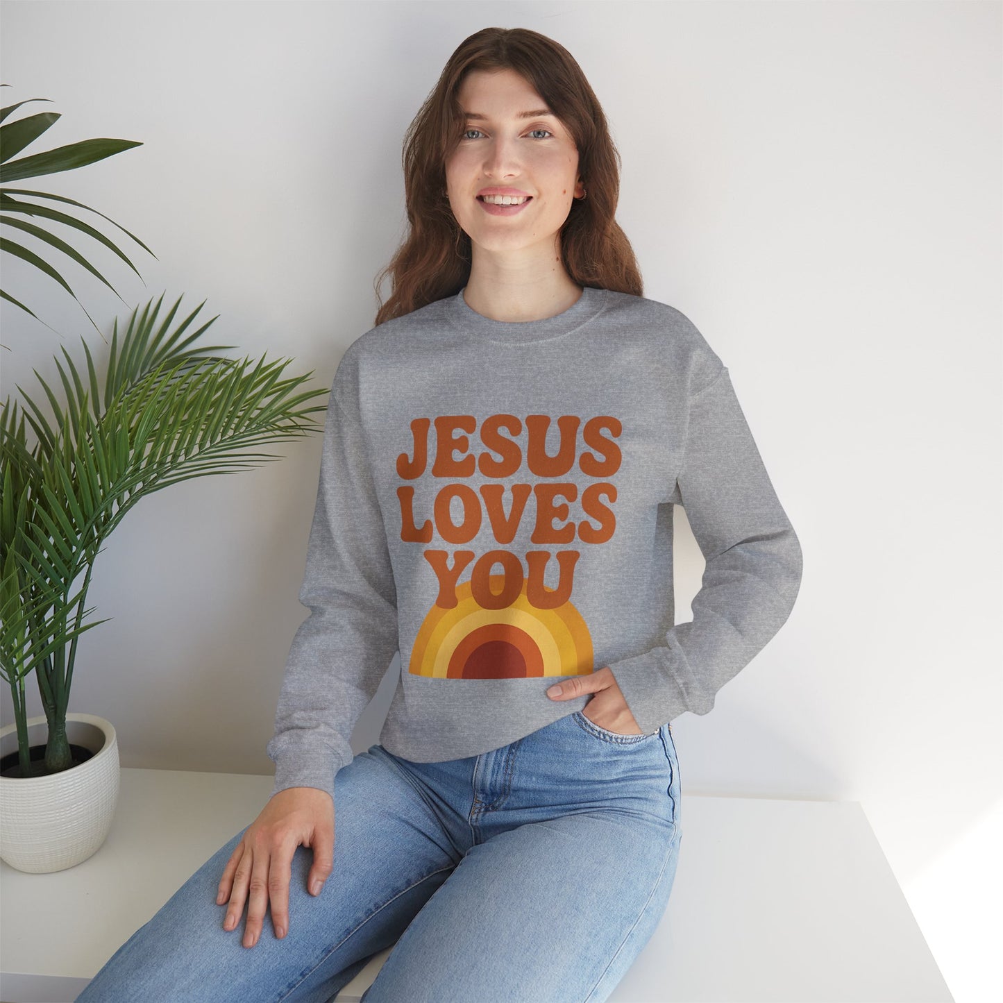 Retro Jesus Loves You Sweatshirt, Cozy Christian Apparel, Unisex Crewneck, Faith-Based Gift, Perfect for Church Events, Casual Wear