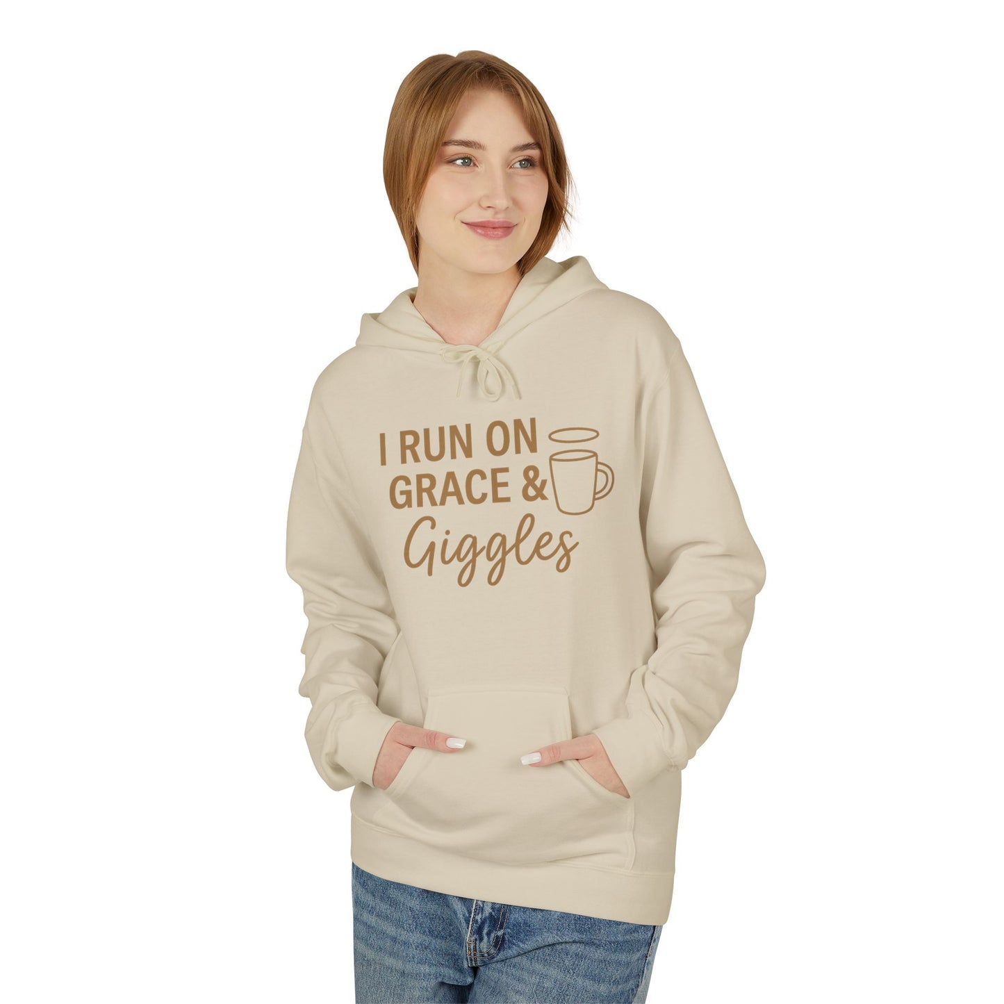 I Run on Grace and Giggles Hoodie – Funny Christian Sweatshirt for Joyful Believers.