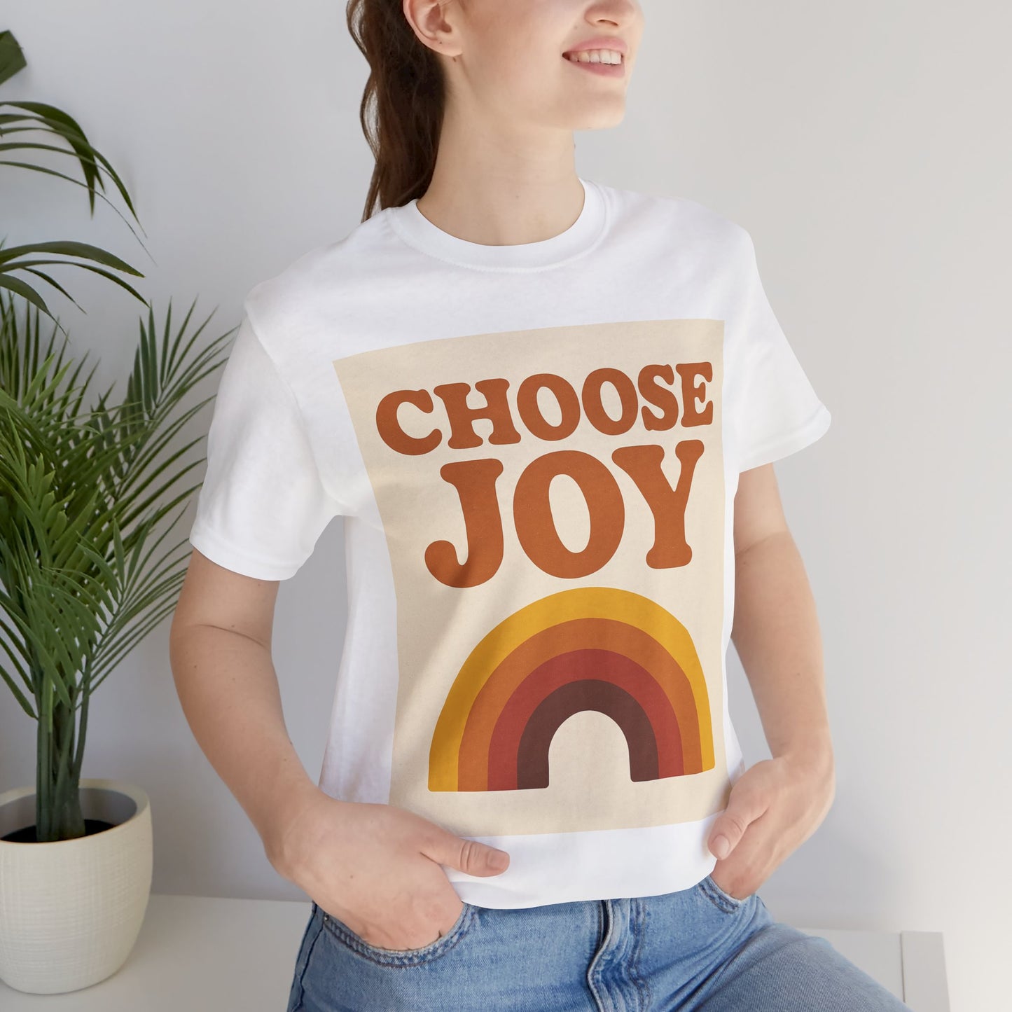 Retro Rainbow Choose Joy Tee, Unisex T-Shirt, Positive Vibes Shirt, Gift for Her, Summer Clothing, Joyful Apparel