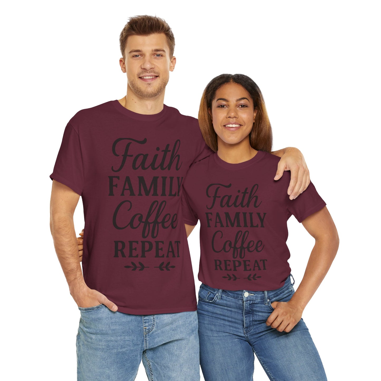 Faith Family Coffee Repeat Unisex Heavy Cotton Tee – Christian Lifestyle Shirt for Everyday Inspiration