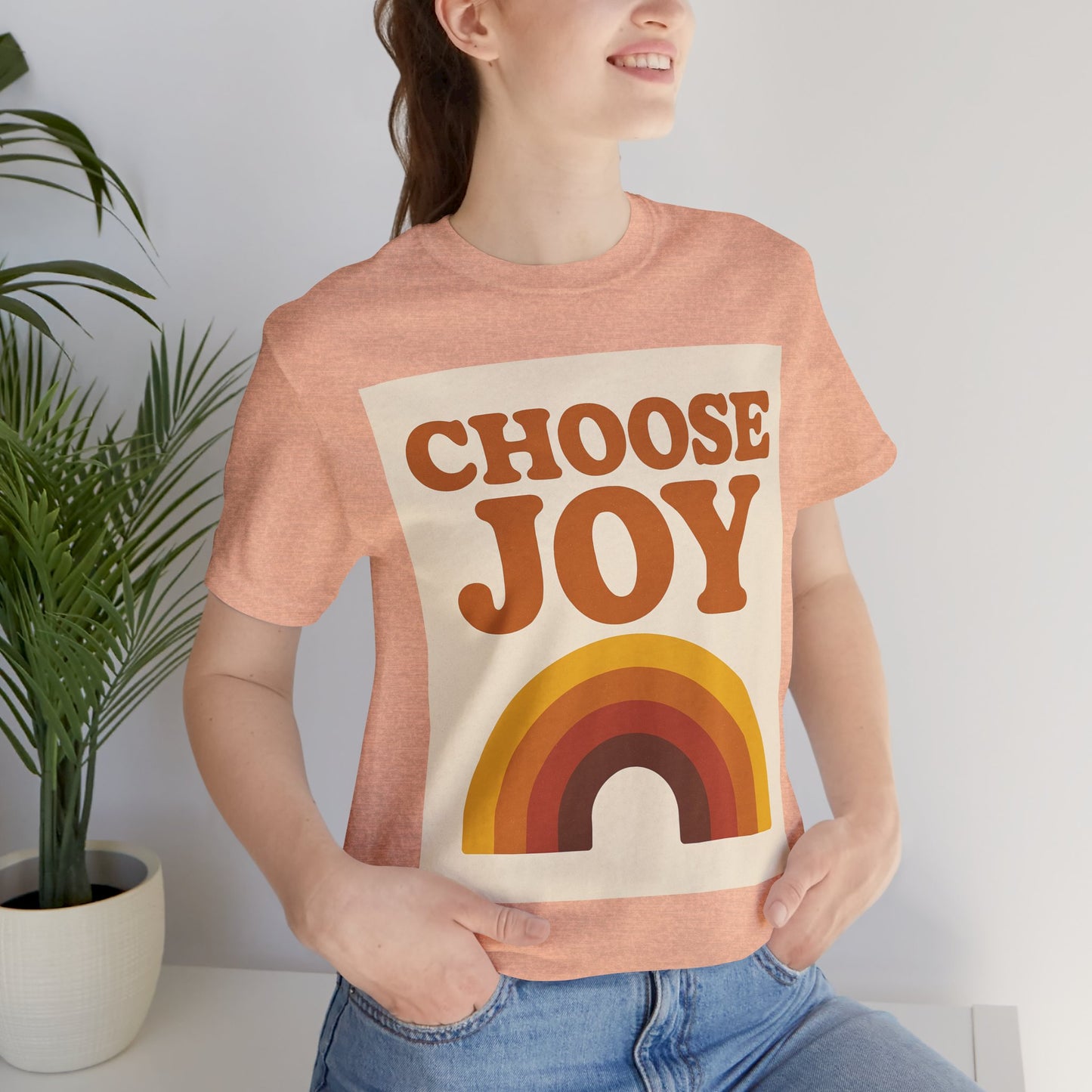 Retro Rainbow Choose Joy Tee, Unisex T-Shirt, Positive Vibes Shirt, Gift for Her, Summer Clothing, Joyful Apparel