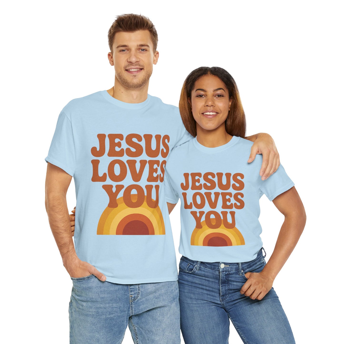 Jesus Loves You Rainbow Unisex Heavy Cotton Tee, Christian T-Shirt, Gift for Believers, Faith Apparel, Casual Wear, Spiritual Top