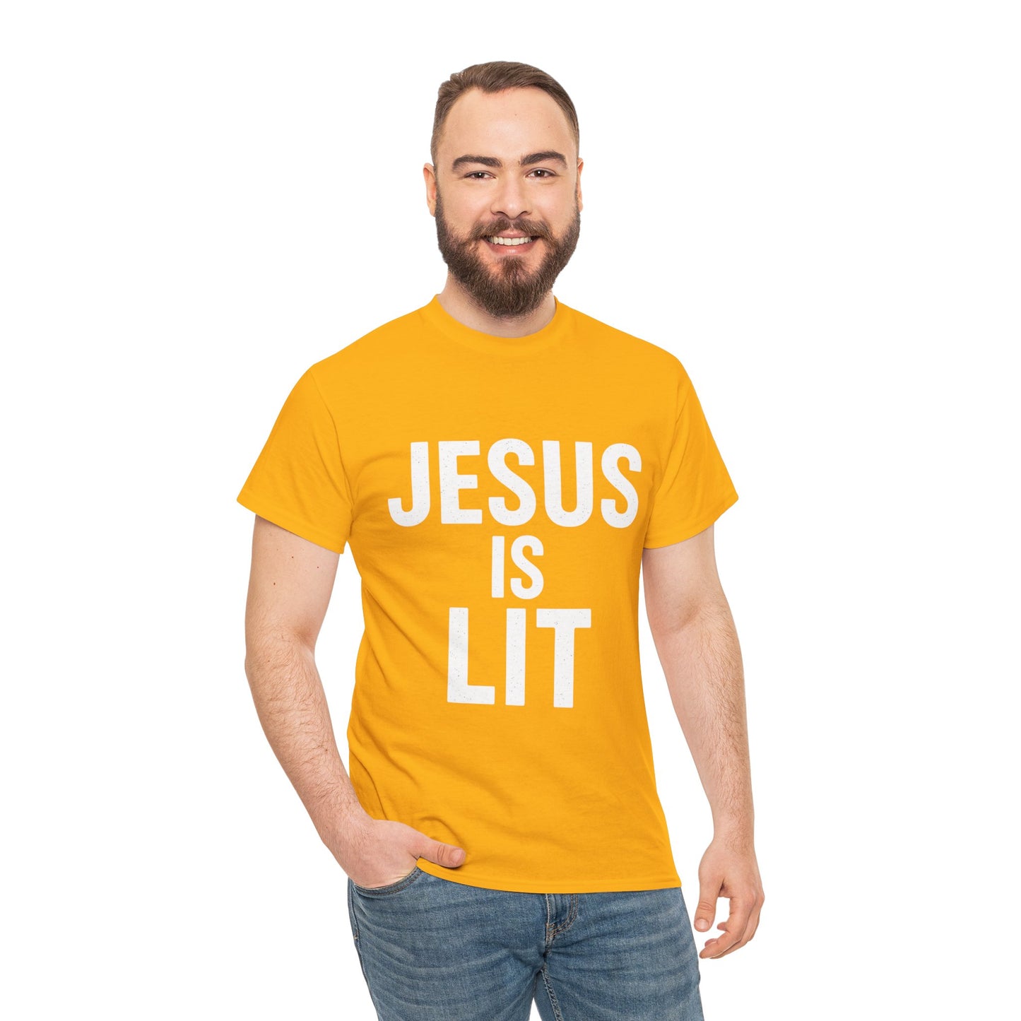 Jesus Is Lit Heavy Cotton Tee | Bold Christian Streetwear