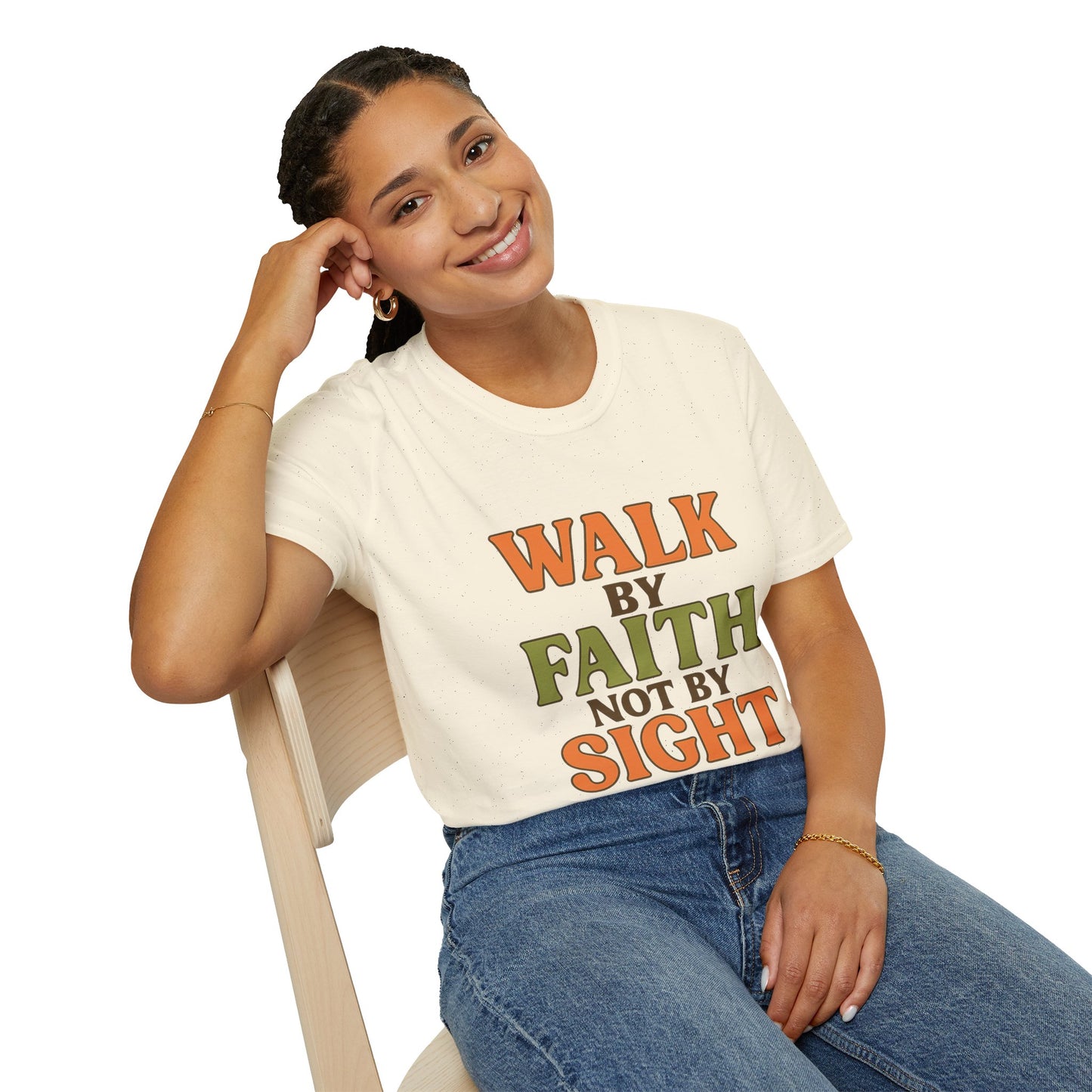 Walk by Faith Not by Sight Christian T-Shirt – Inspirational Bible Verse Tee for Women & Men.
