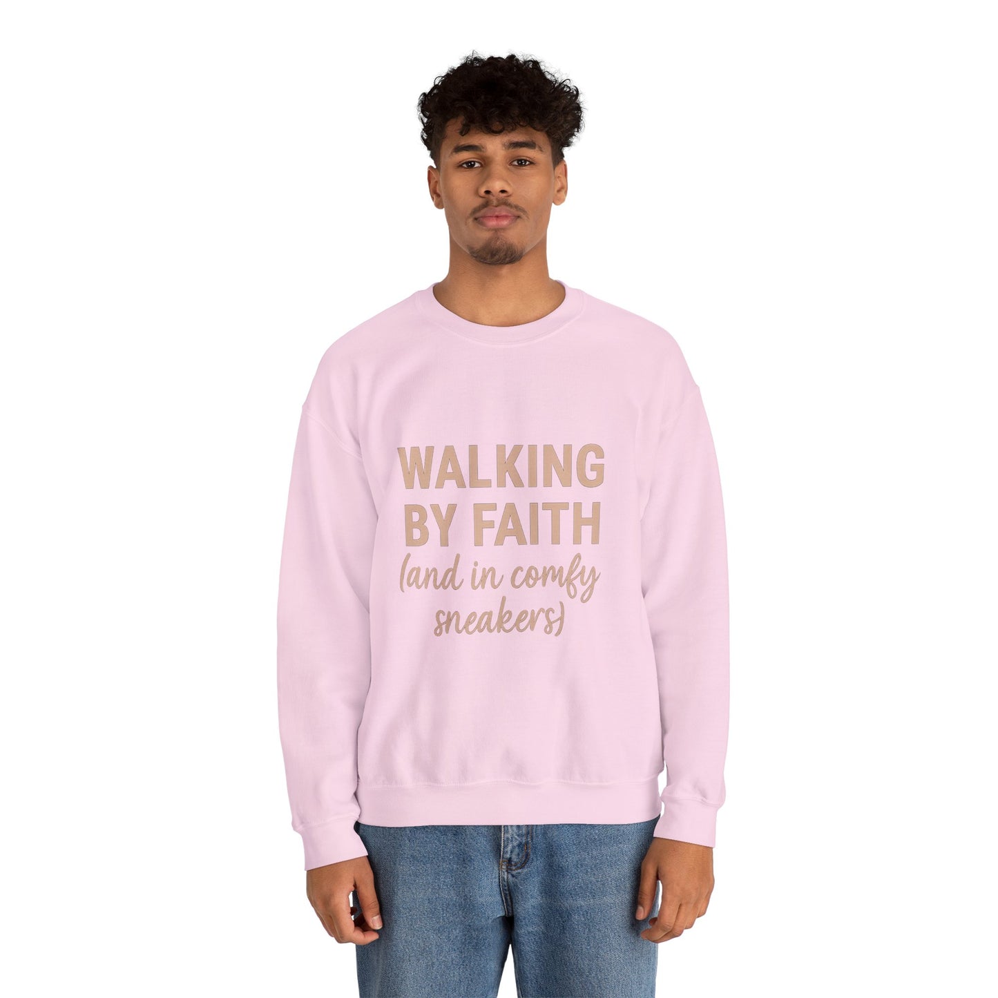 “Walking by Faith (and in Comfy Sneakers) Unisex Christian Sweatshirt”