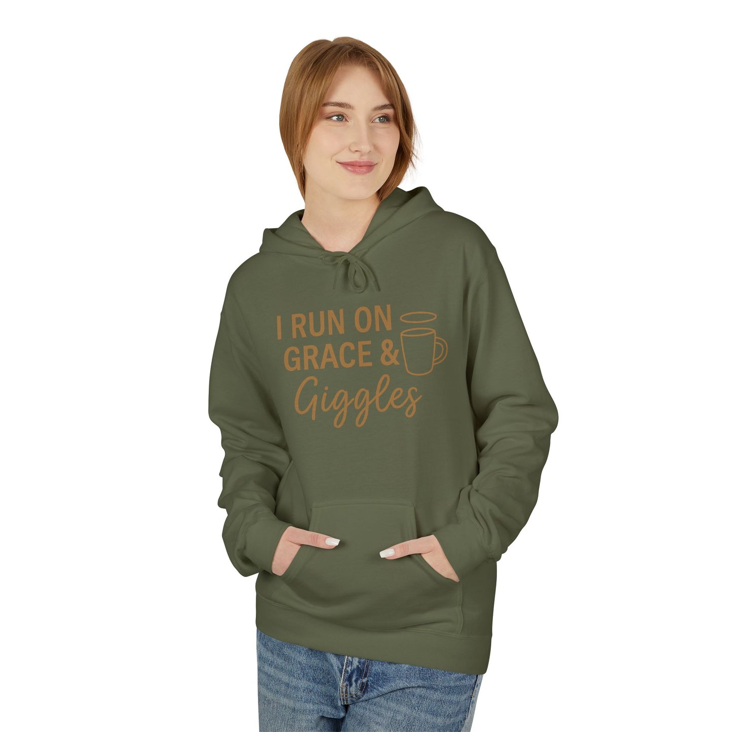 I Run on Grace and Giggles Hoodie – Funny Christian Sweatshirt for Joyful Believers.