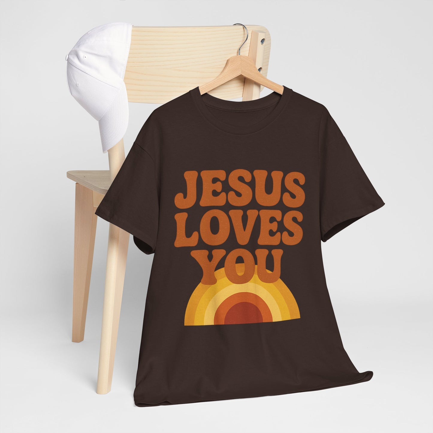 Jesus Loves You Rainbow Unisex Heavy Cotton Tee, Christian T-Shirt, Gift for Believers, Faith Apparel, Casual Wear, Spiritual Top