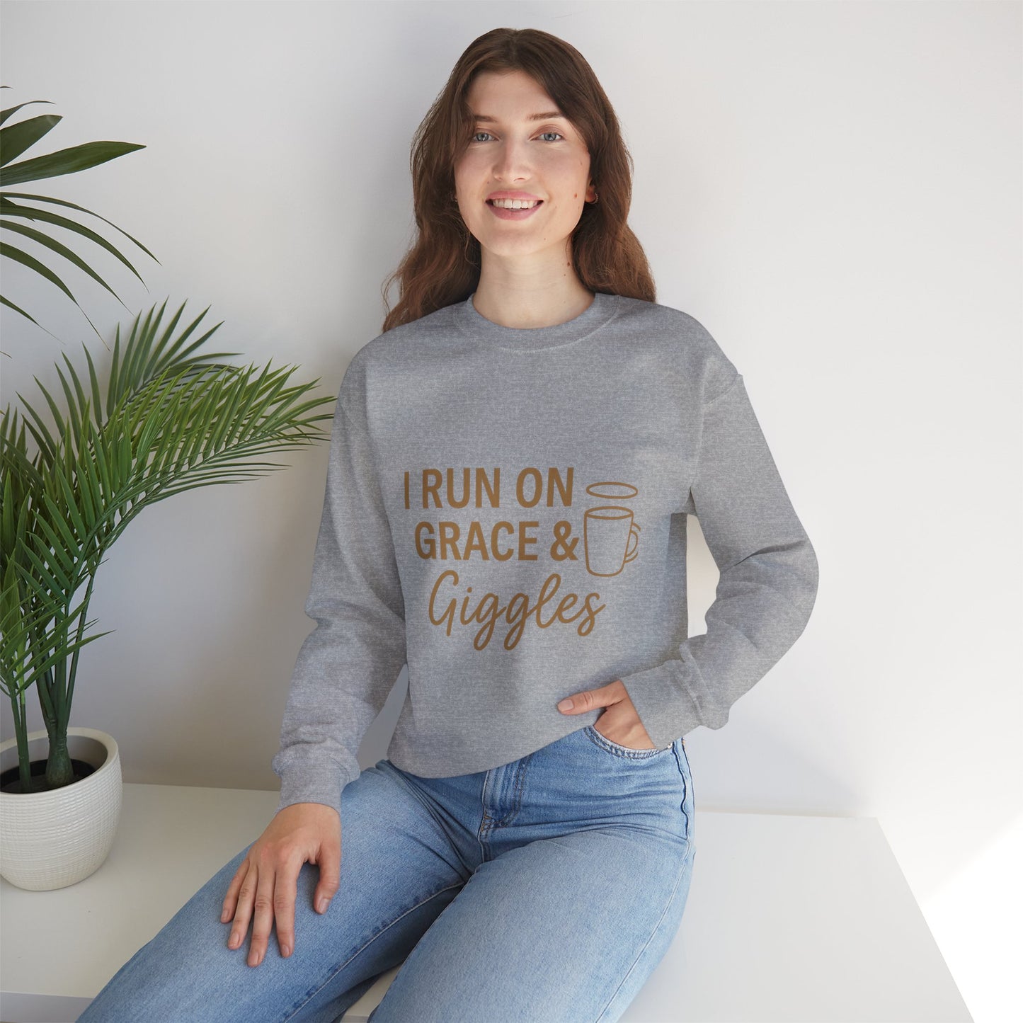 “I Run on Grace and Giggles Unisex Christian Sweatshirt”
