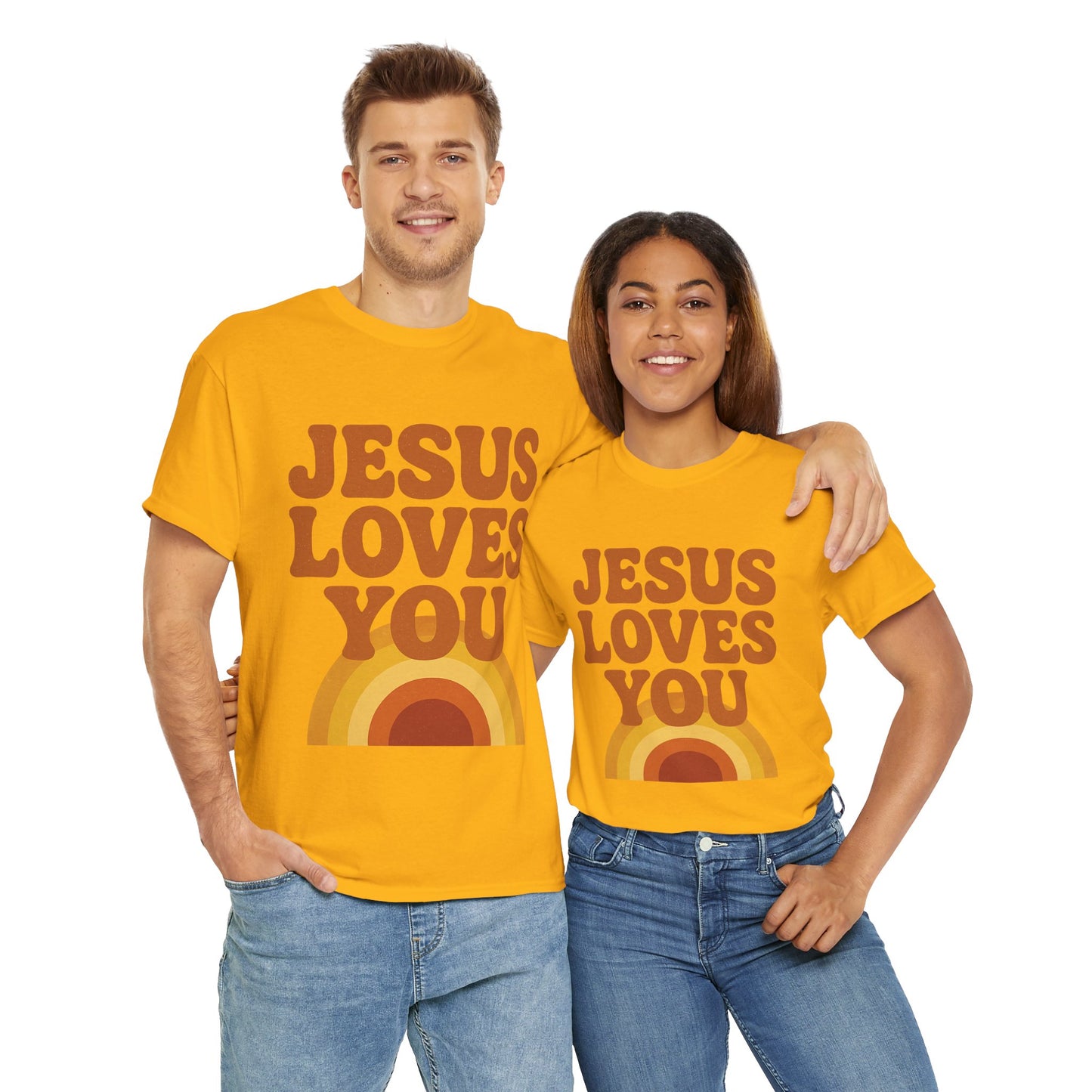 Jesus Loves You Rainbow Unisex Heavy Cotton Tee, Christian T-Shirt, Gift for Believers, Faith Apparel, Casual Wear, Spiritual Top