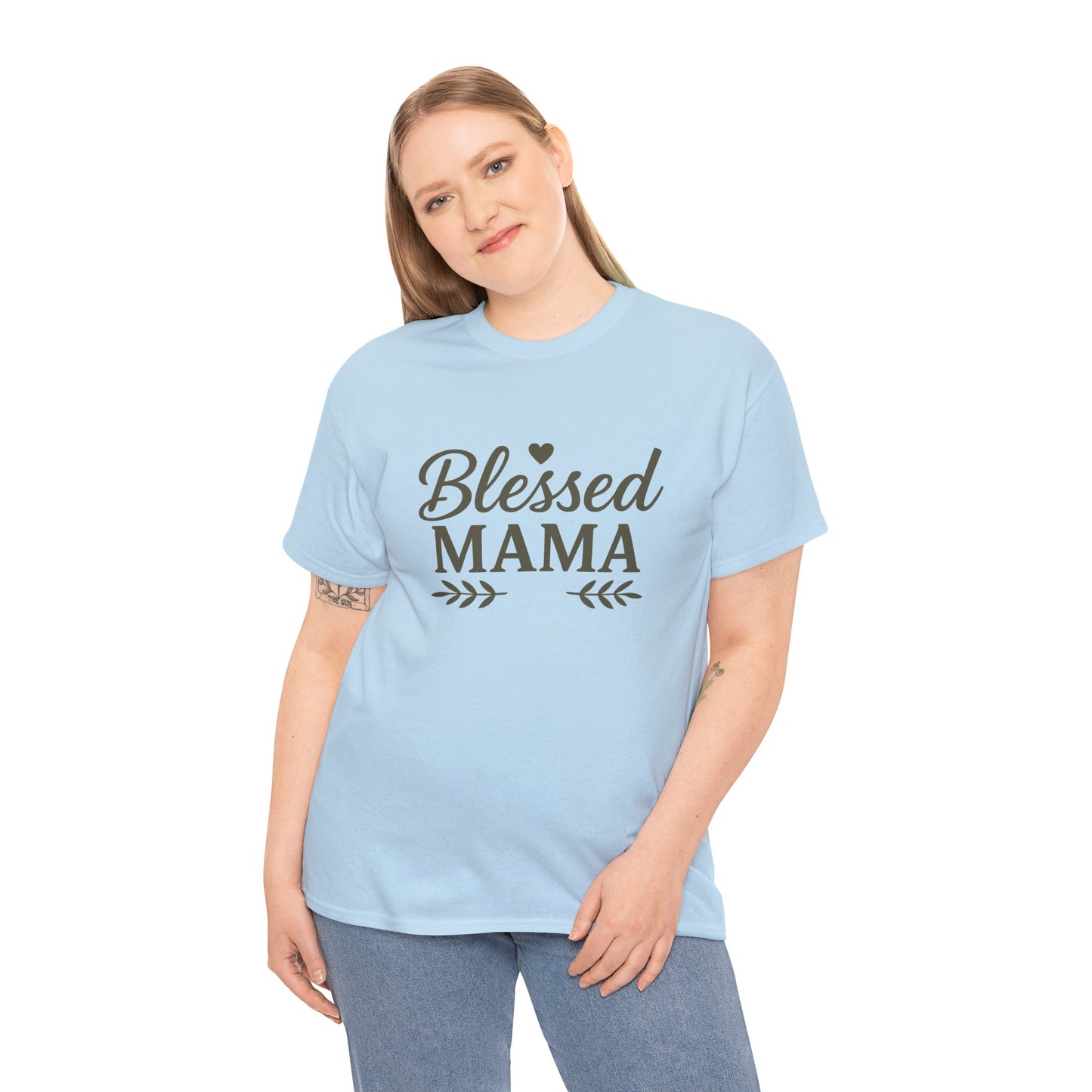 Blessed Mama Heavy Cotton Tee – Christian Faith Shirt for Moms | Soft & Stylish Everyday Wear