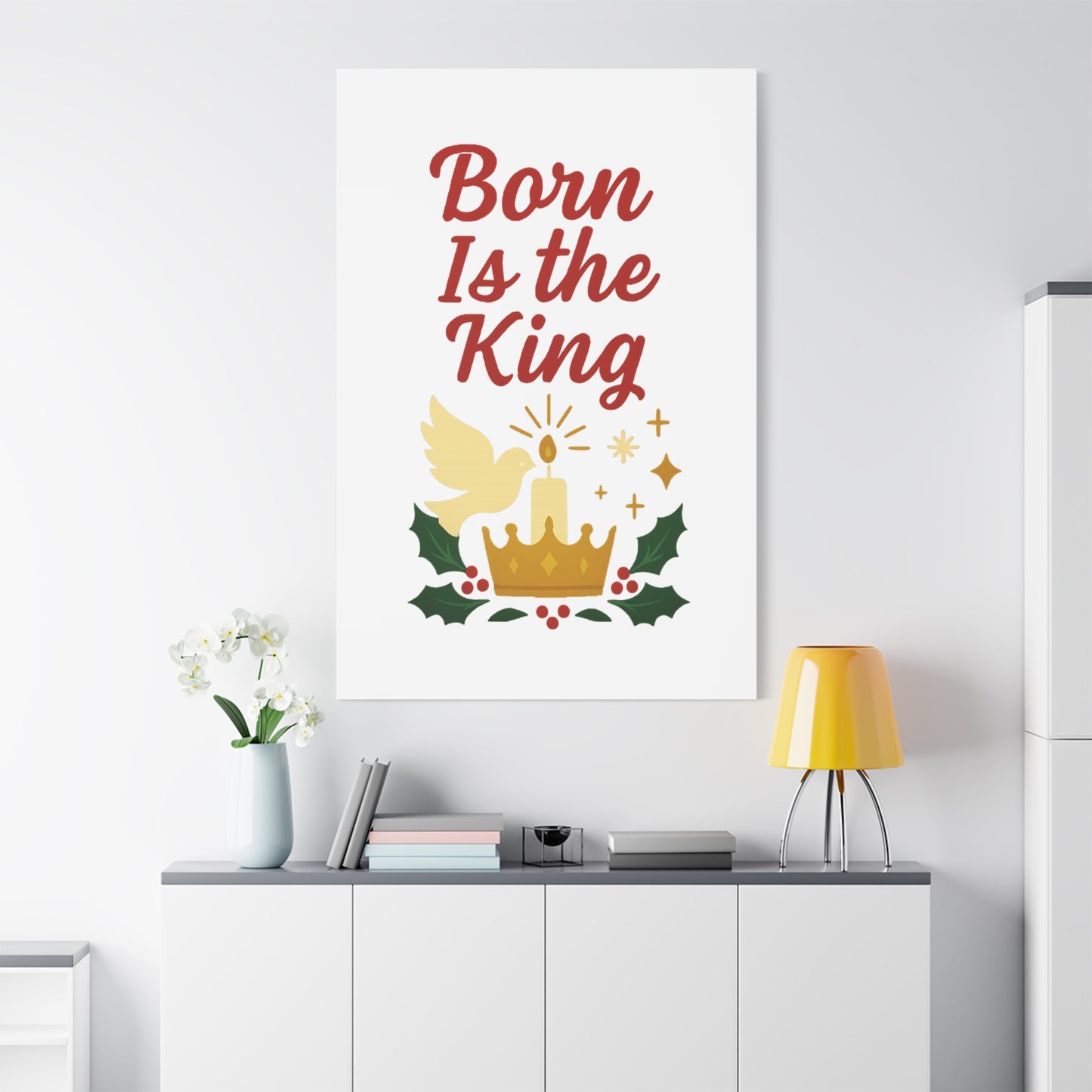 Born Is the King – Christian Christmas Canvas Wall Art for Holiday Decor.