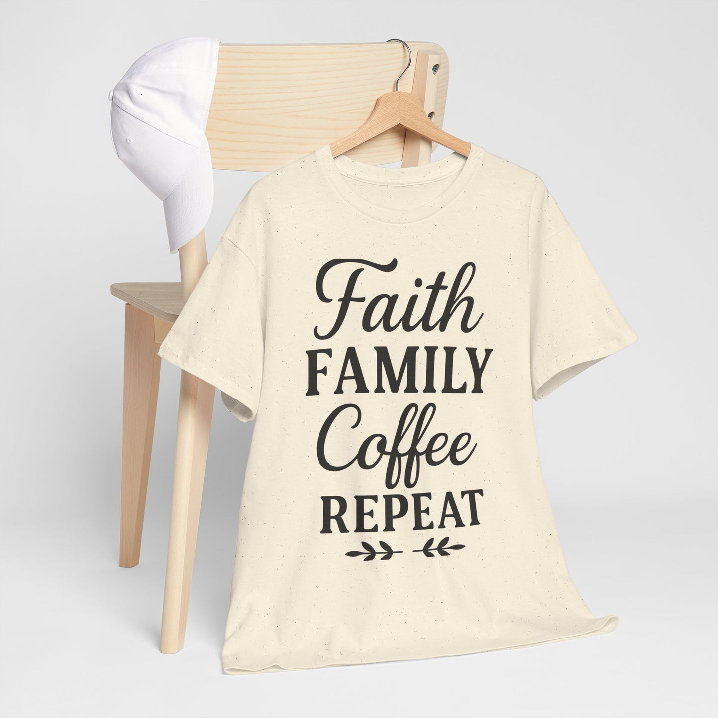Faith Family Coffee Repeat Unisex Heavy Cotton Tee – Christian Lifestyle Shirt for Everyday Inspiration