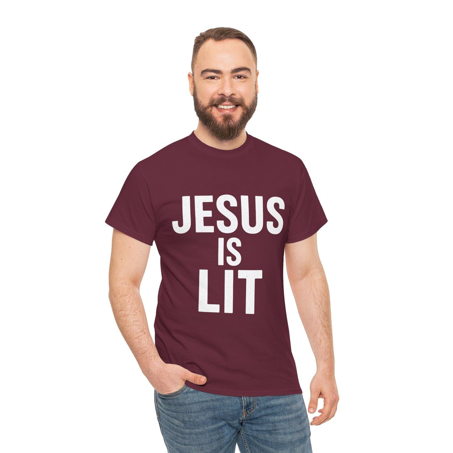 Jesus Is Lit Heavy Cotton Tee | Bold Christian Streetwear