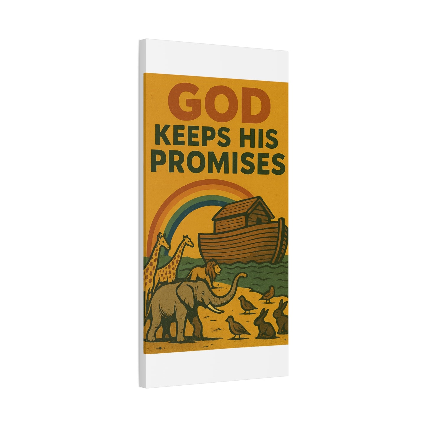 Noah’s Ark Wall Art | God Keeps His Promises Christian Poster – Rainbow Faith Illustration.