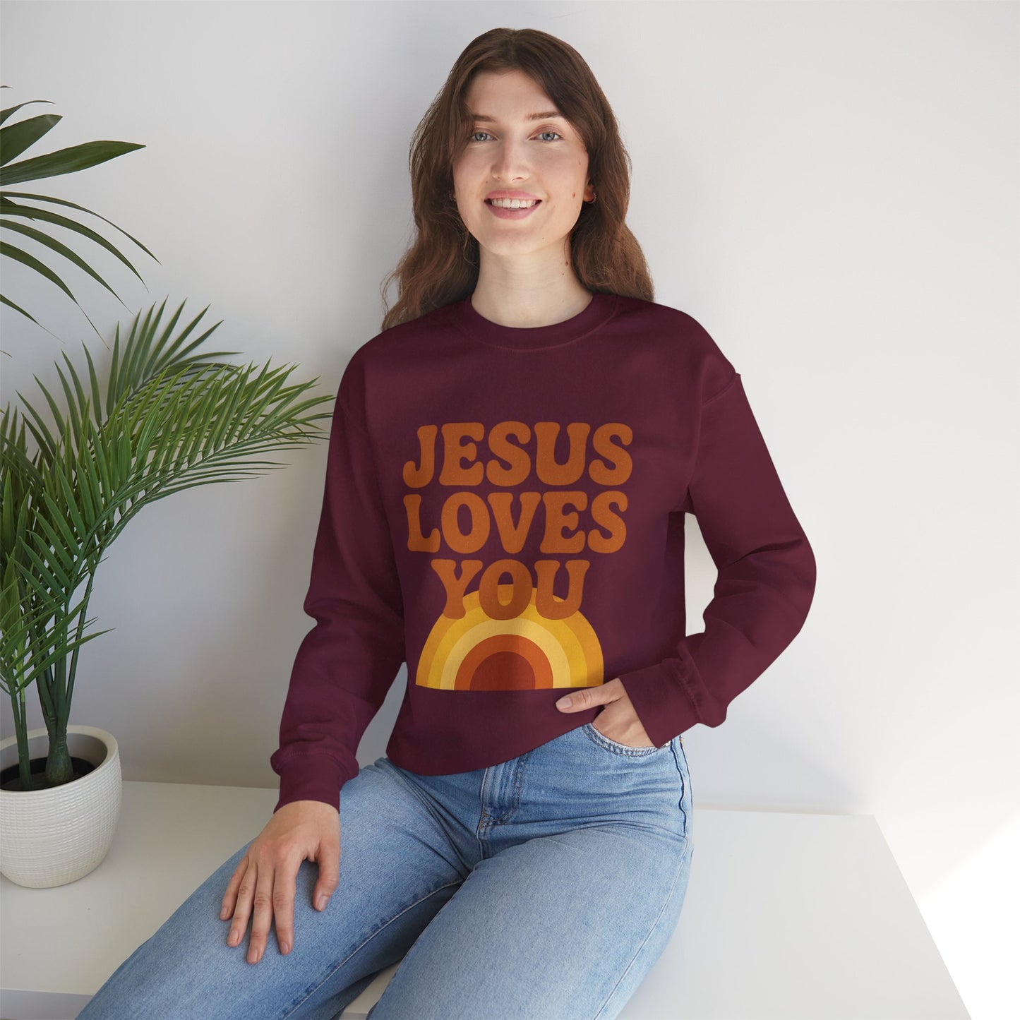 Retro Jesus Loves You Sweatshirt, Cozy Christian Apparel, Unisex Crewneck, Faith-Based Gift, Perfect for Church Events, Casual Wear