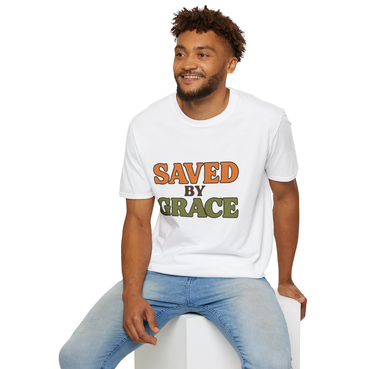 Saved by Grace Christian T-Shirt – Softstyle Faith Tee for Women & Men.