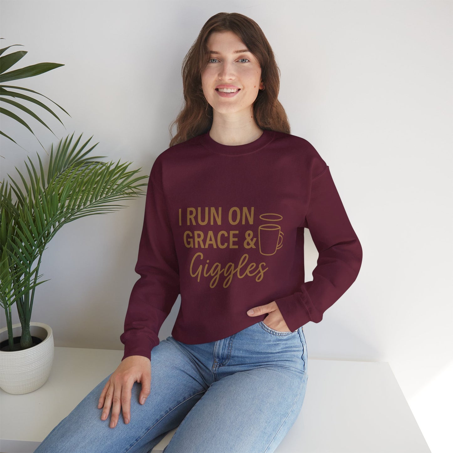 “I Run on Grace and Giggles Unisex Christian Sweatshirt”