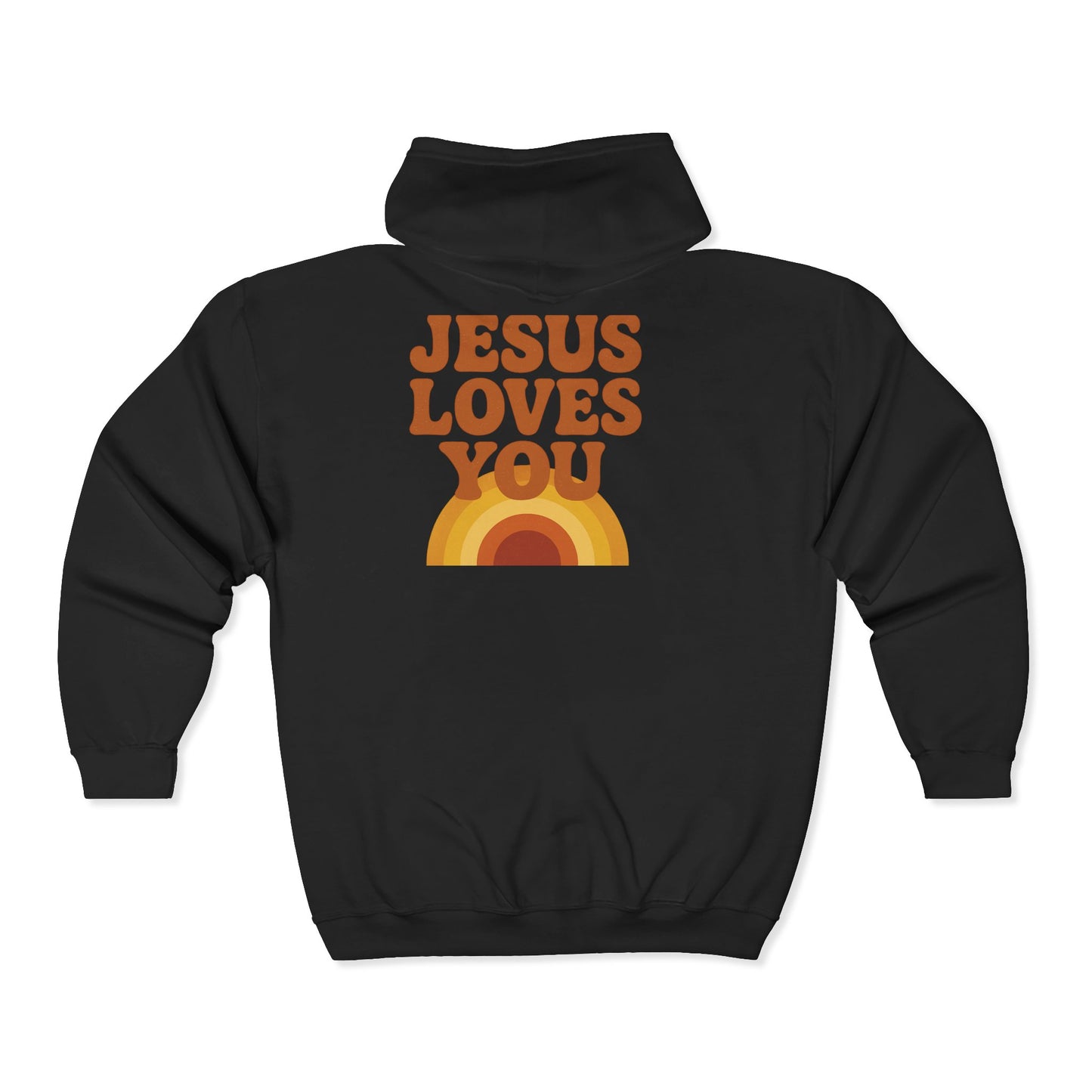 Retro “Jesus Loves You” Zip-Up Hoodie – Cozy Christian Sweatshirt for Everyday Comfort (Unisex)