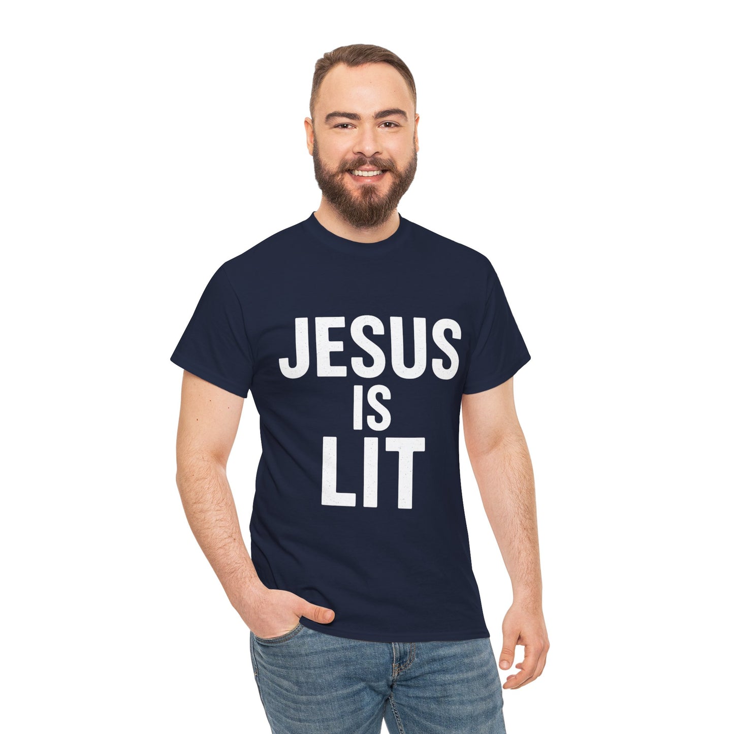 Jesus Is Lit Heavy Cotton Tee | Bold Christian Streetwear