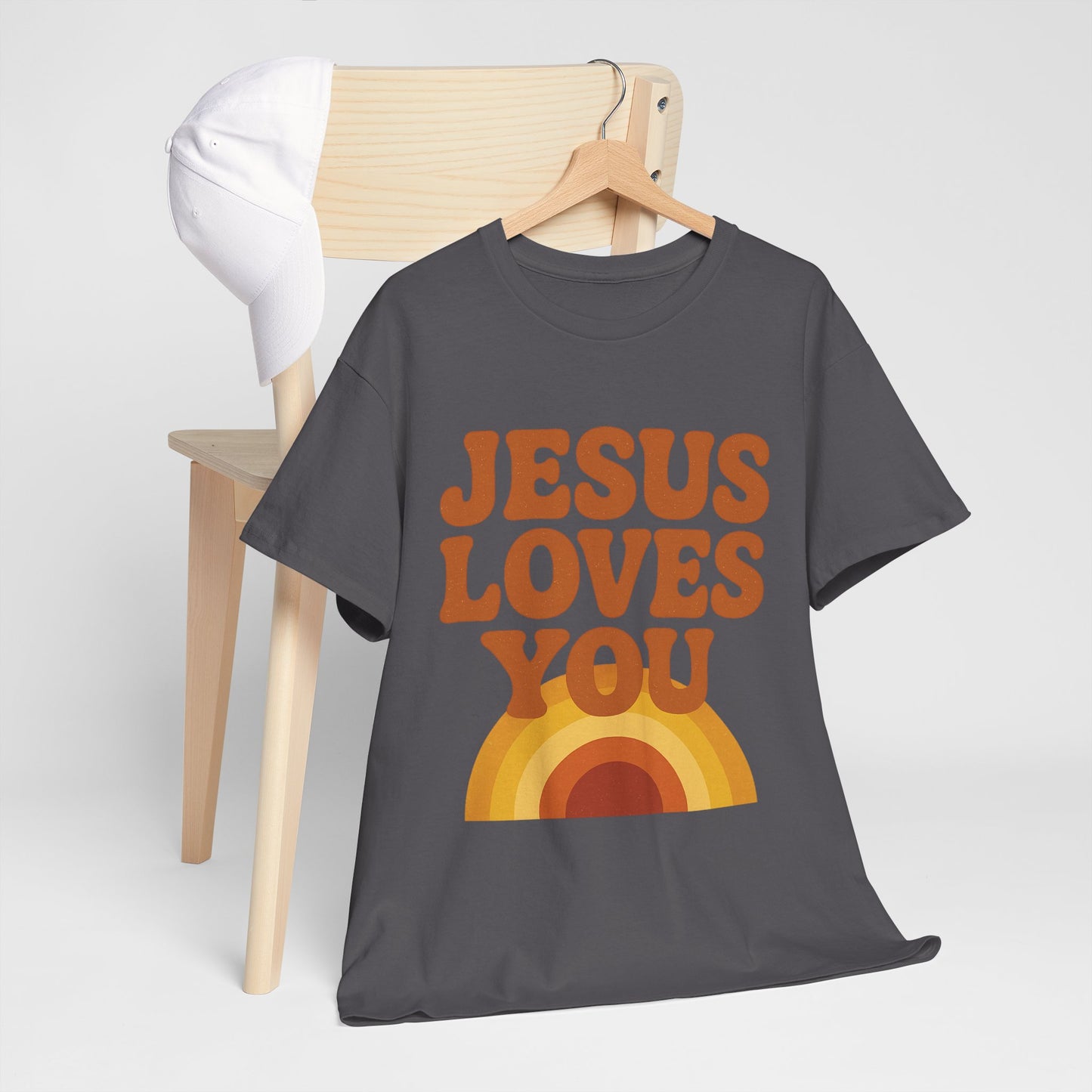 Jesus Loves You Rainbow Unisex Heavy Cotton Tee, Christian T-Shirt, Gift for Believers, Faith Apparel, Casual Wear, Spiritual Top