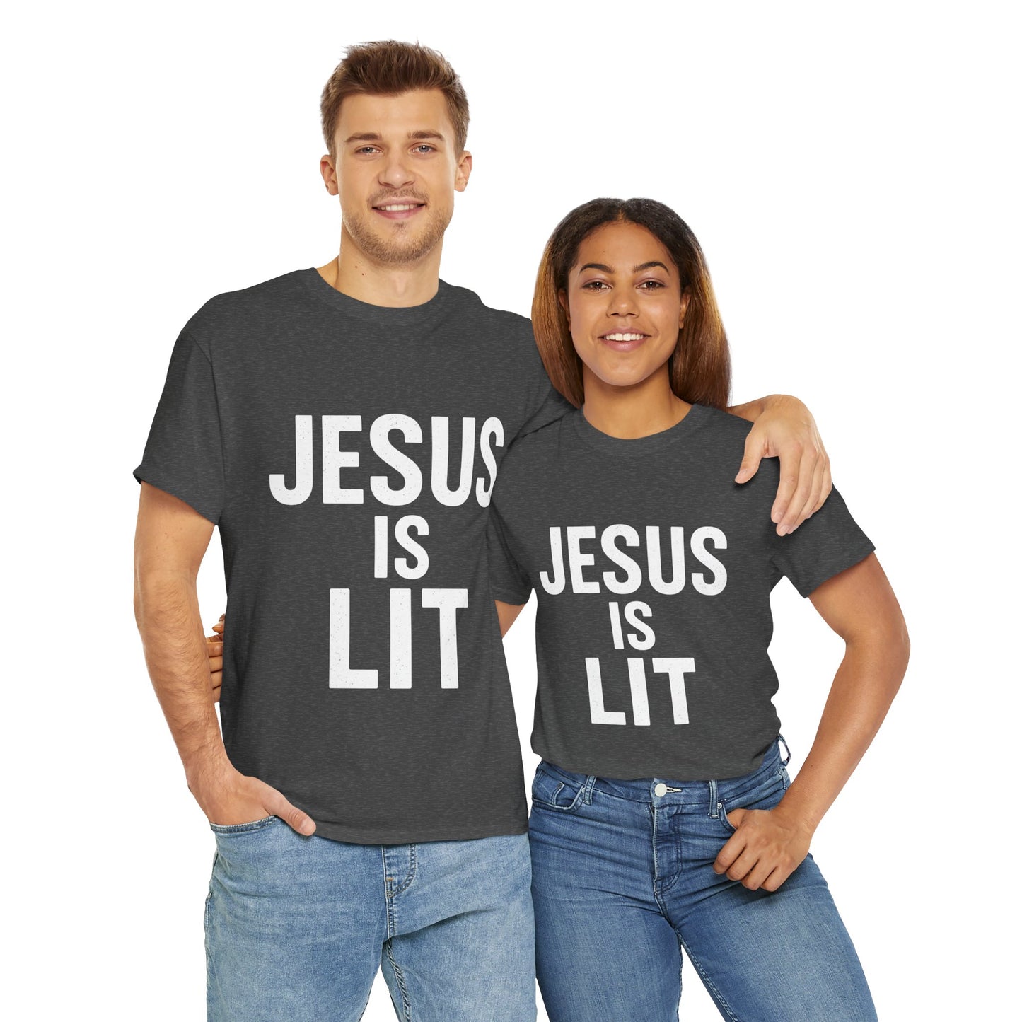 Jesus Is Lit Heavy Cotton Tee | Bold Christian Streetwear