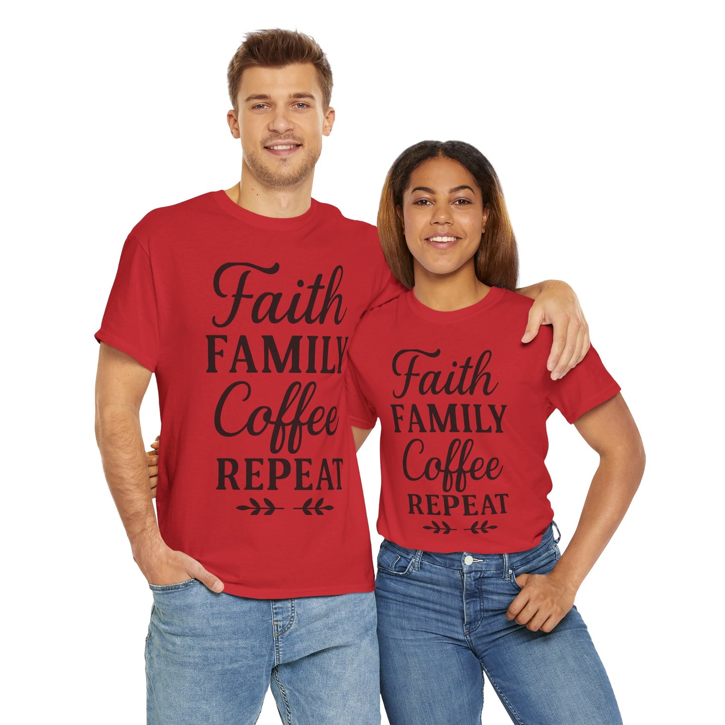 Faith Family Coffee Repeat Unisex Heavy Cotton Tee – Christian Lifestyle Shirt for Everyday Inspiration