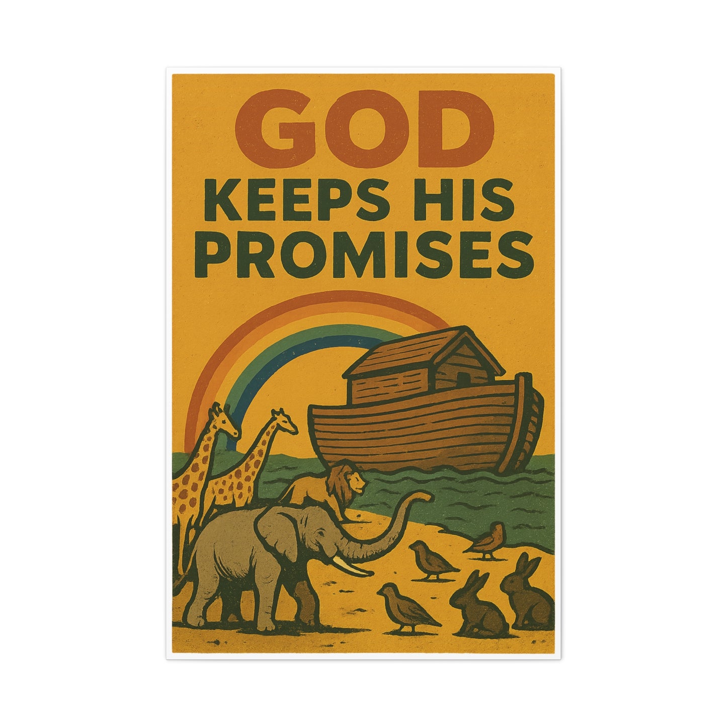 Noah’s Ark Wall Art | God Keeps His Promises Christian Poster – Rainbow Faith Illustration.
