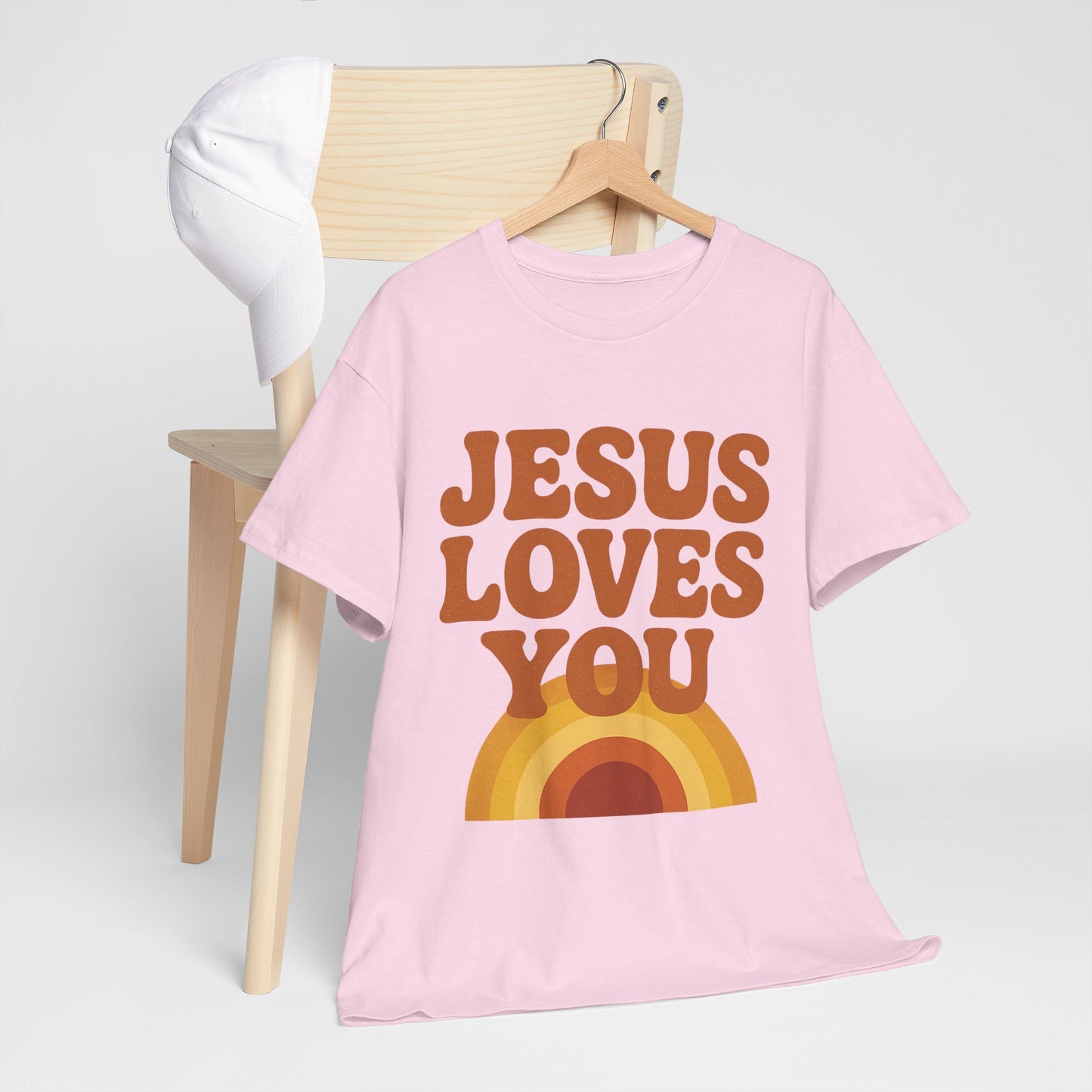 Jesus Loves You Rainbow Unisex Heavy Cotton Tee, Christian T-Shirt, Gift for Believers, Faith Apparel, Casual Wear, Spiritual Top
