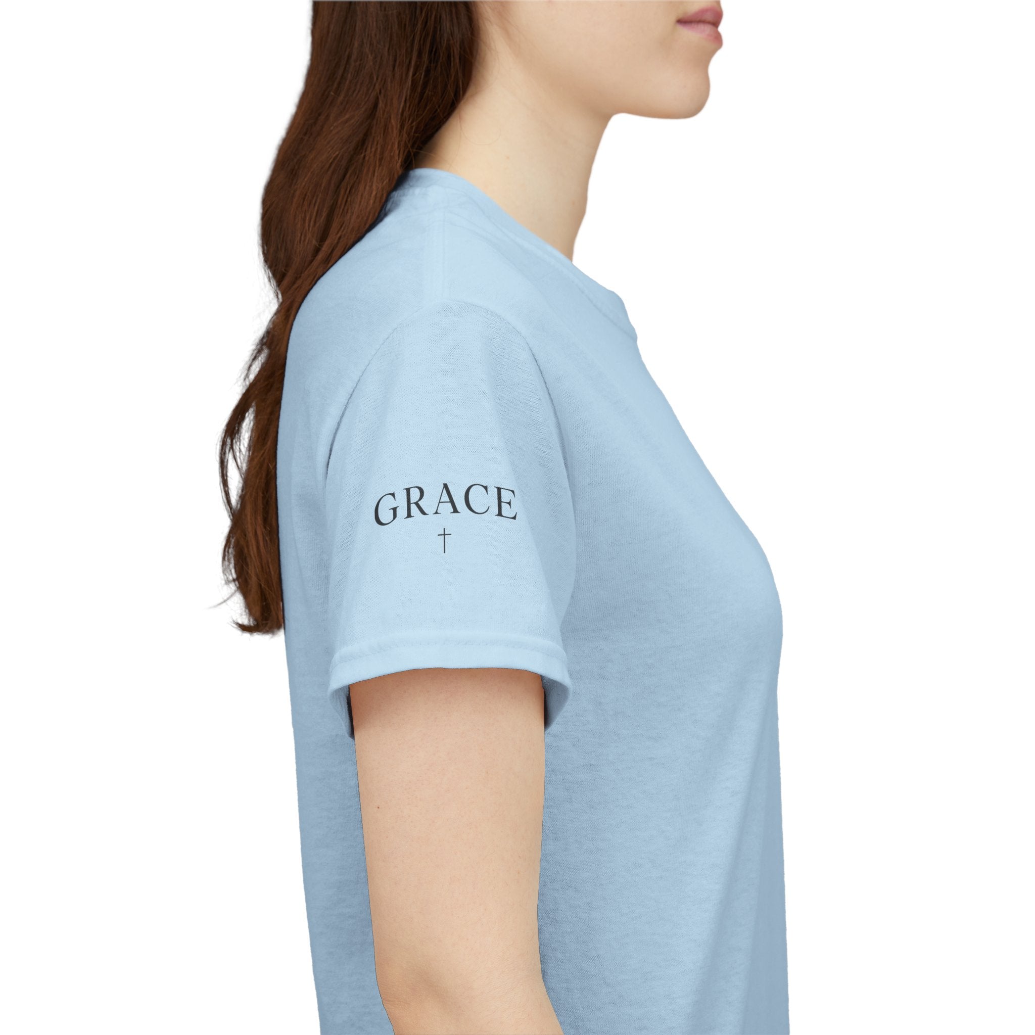 Grace Cross Sleeve Unisex Heavy Cotton T-Shirt | Christian Faith Apparel | Religious Graphic Tee