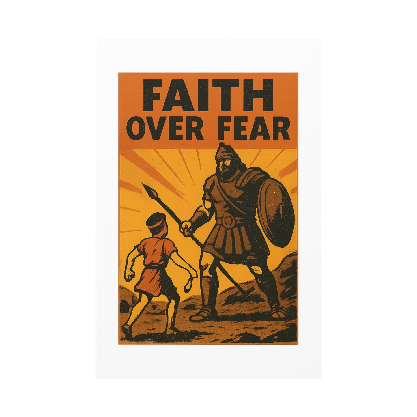 David and Goliath Wall Art | Faith Over Fear Christian Poster.