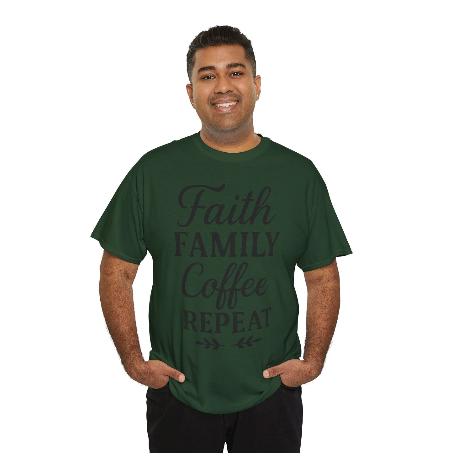 Faith Family Coffee Repeat Unisex Heavy Cotton Tee – Christian Lifestyle Shirt for Everyday Inspiration