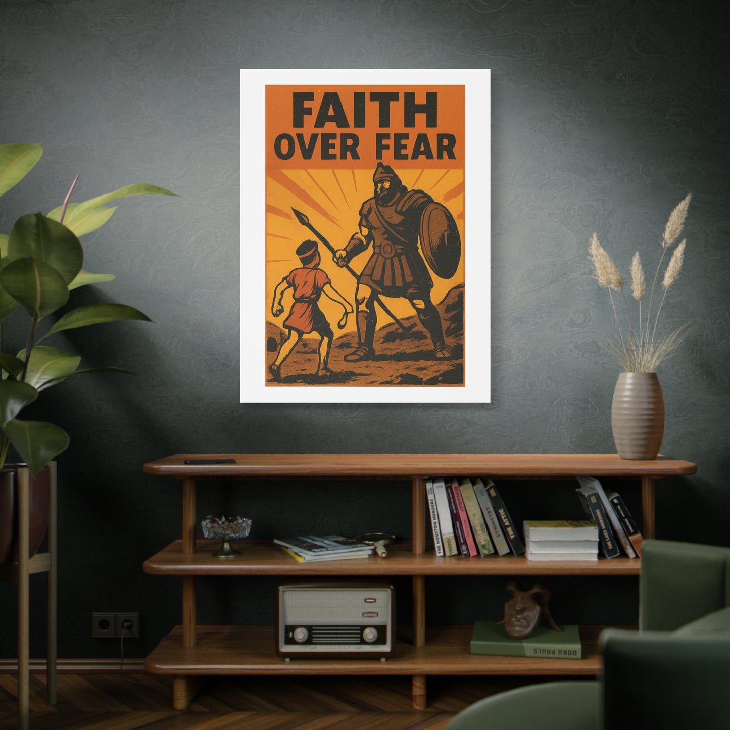 David and Goliath Wall Art | Faith Over Fear Christian Poster.