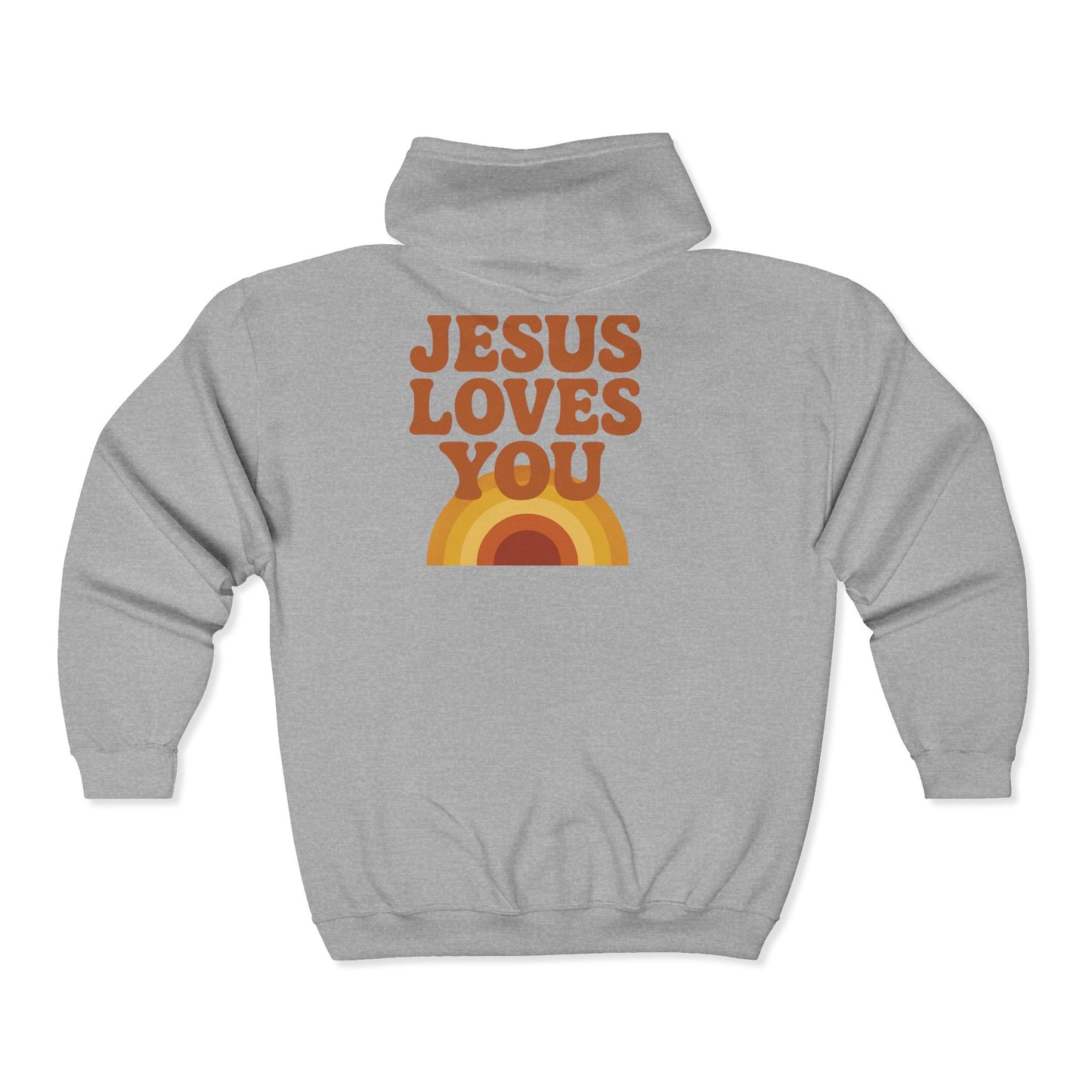 Retro “Jesus Loves You” Zip-Up Hoodie – Cozy Christian Sweatshirt for Everyday Comfort (Unisex)