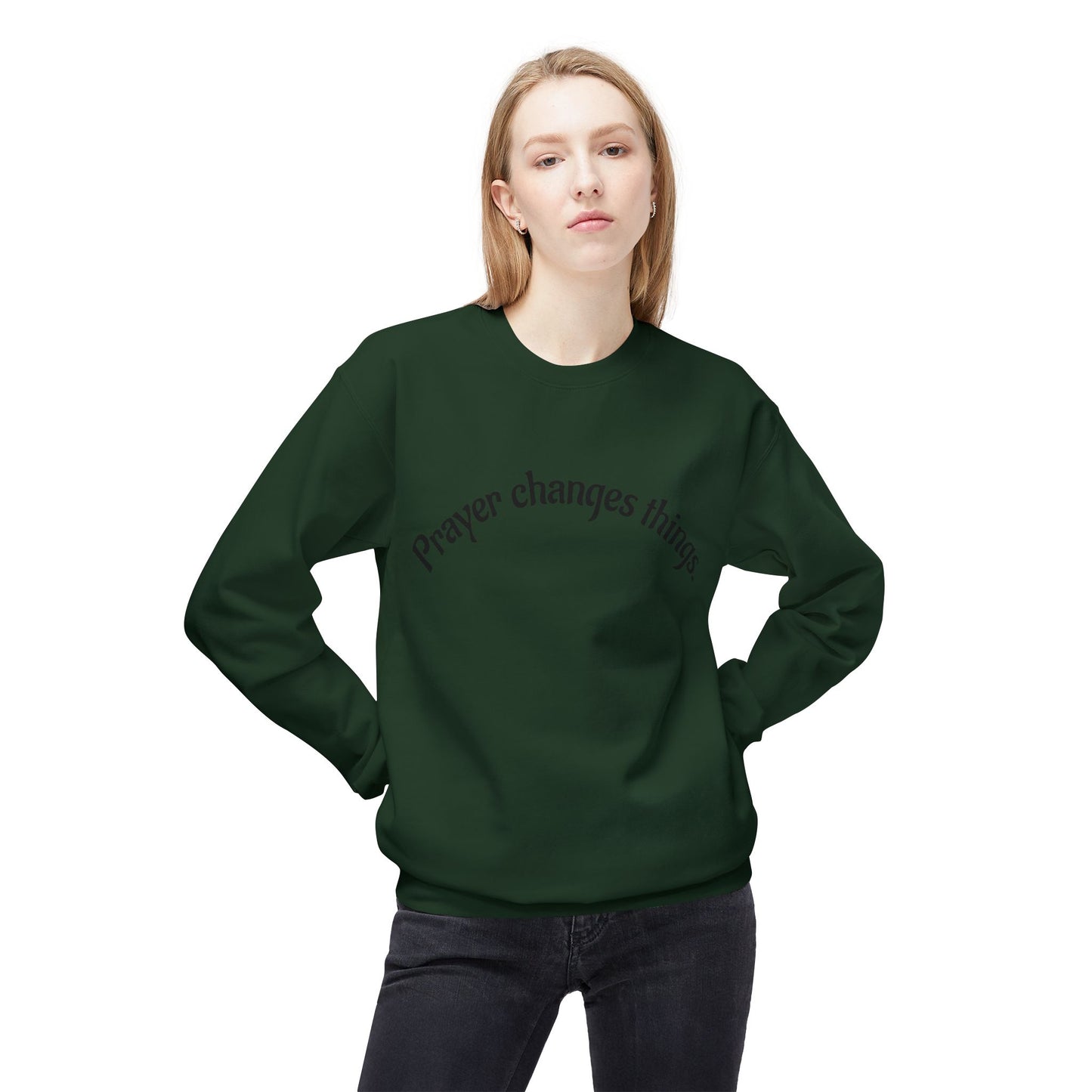 Prayer Changes Things Crewneck Sweatshirt, Cozy Sweatshirt for Faith, Inspirational Gift, Unisex Fleece, Perfect for Holidays, Everyday Wear