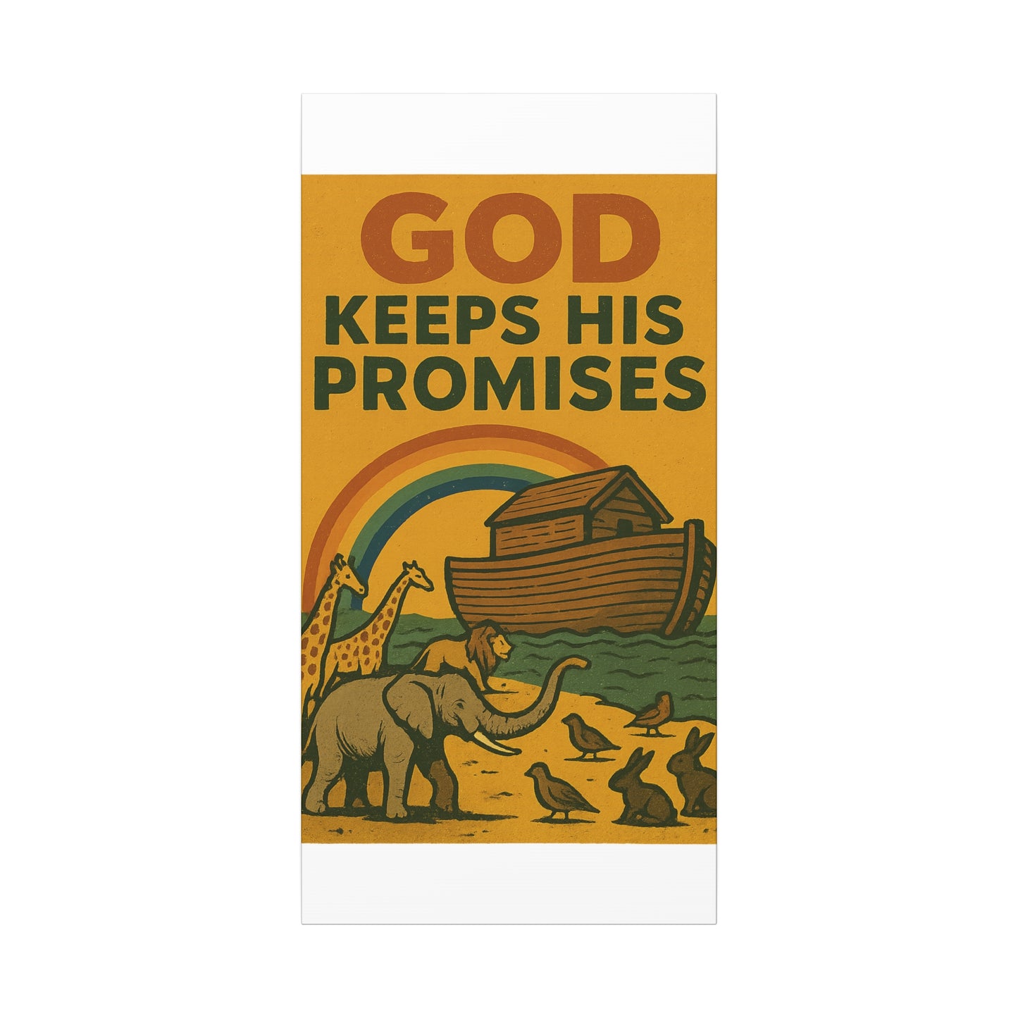 Noah’s Ark Wall Art | God Keeps His Promises Christian Poster – Rainbow Faith Illustration.