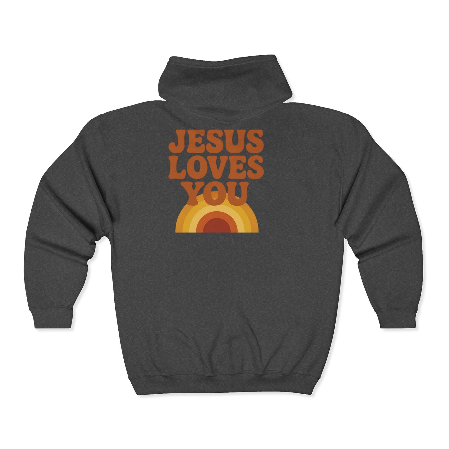 Retro “Jesus Loves You” Zip-Up Hoodie – Cozy Christian Sweatshirt for Everyday Comfort (Unisex)